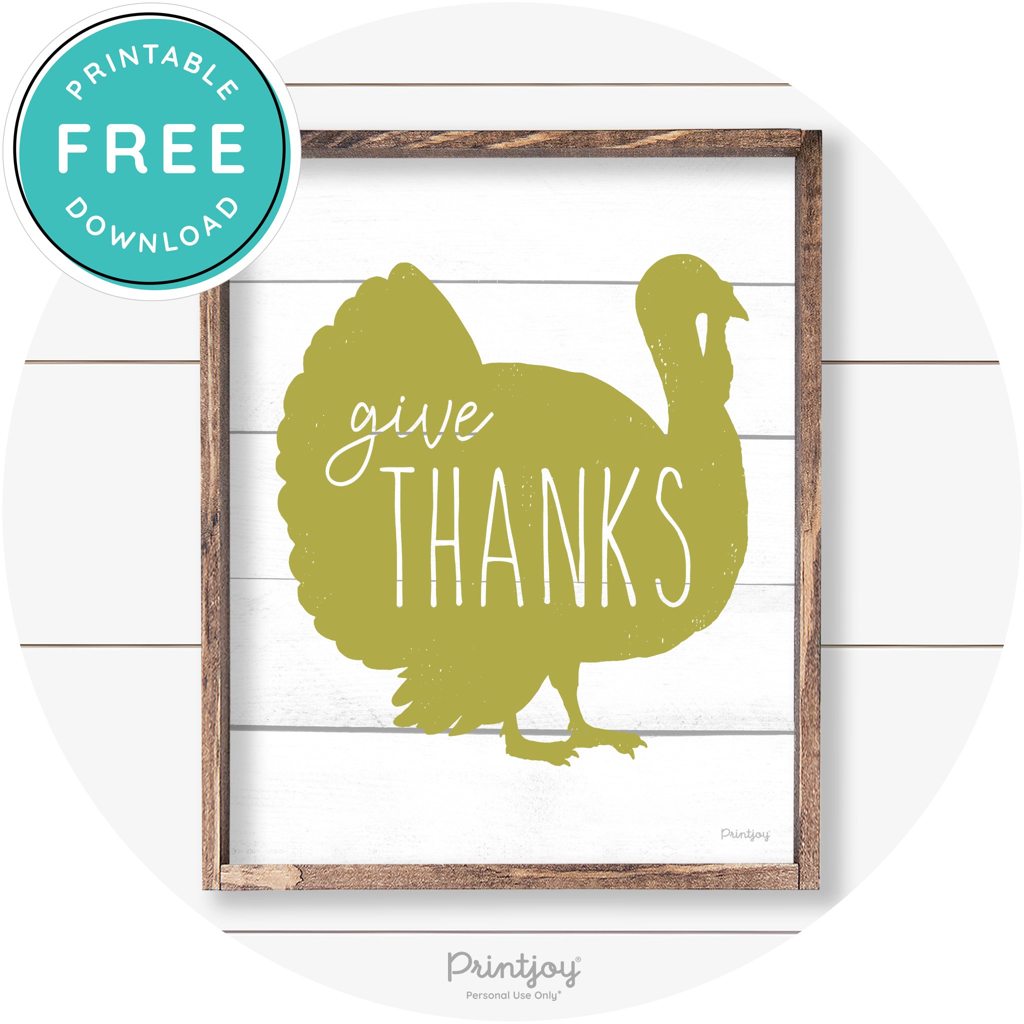 Give Thanks Turkey Thanksgiving Farmhouse Wall Art Free Printable - Printjoy