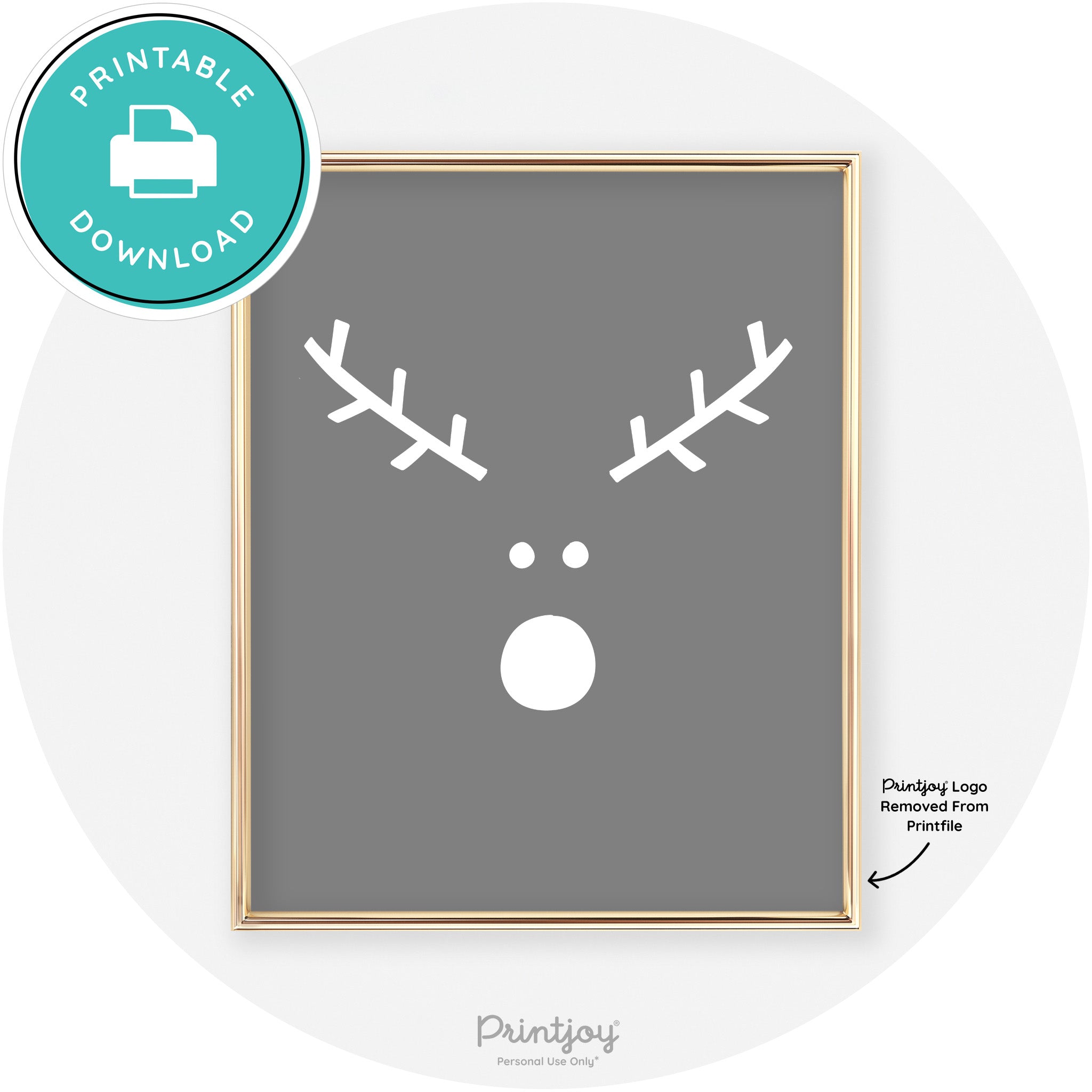 Simple Rudolph Reindeer Face Cute Chic Wall Art Free Printable - Printjoy