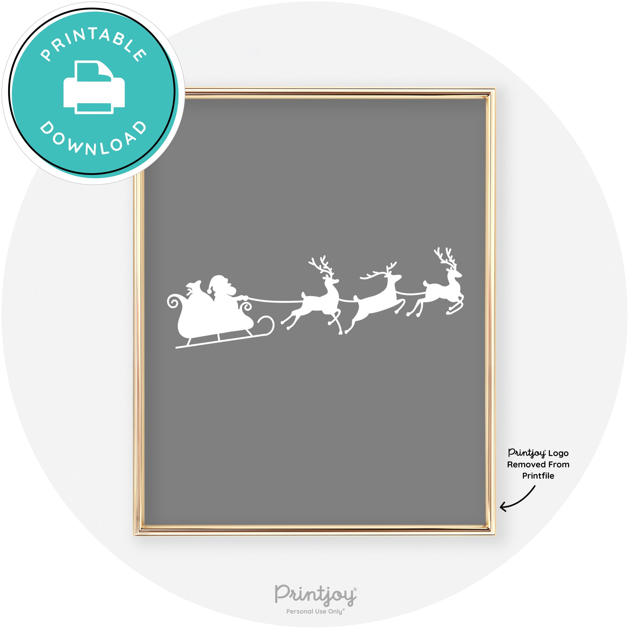 Santa Sleigh Reindeer Silhouette Cute Chic Wall Art Free Printable - Printjoy