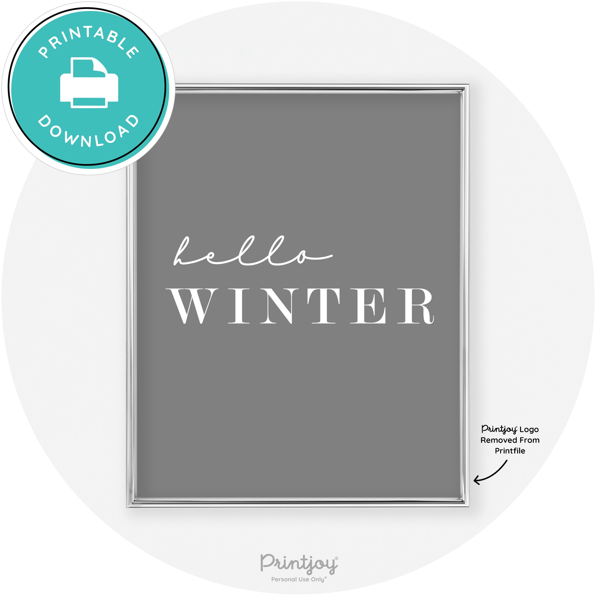 Hello Winter Cute Seasonal Modern Chic Wall Art Decor Free Printable - Printjoy