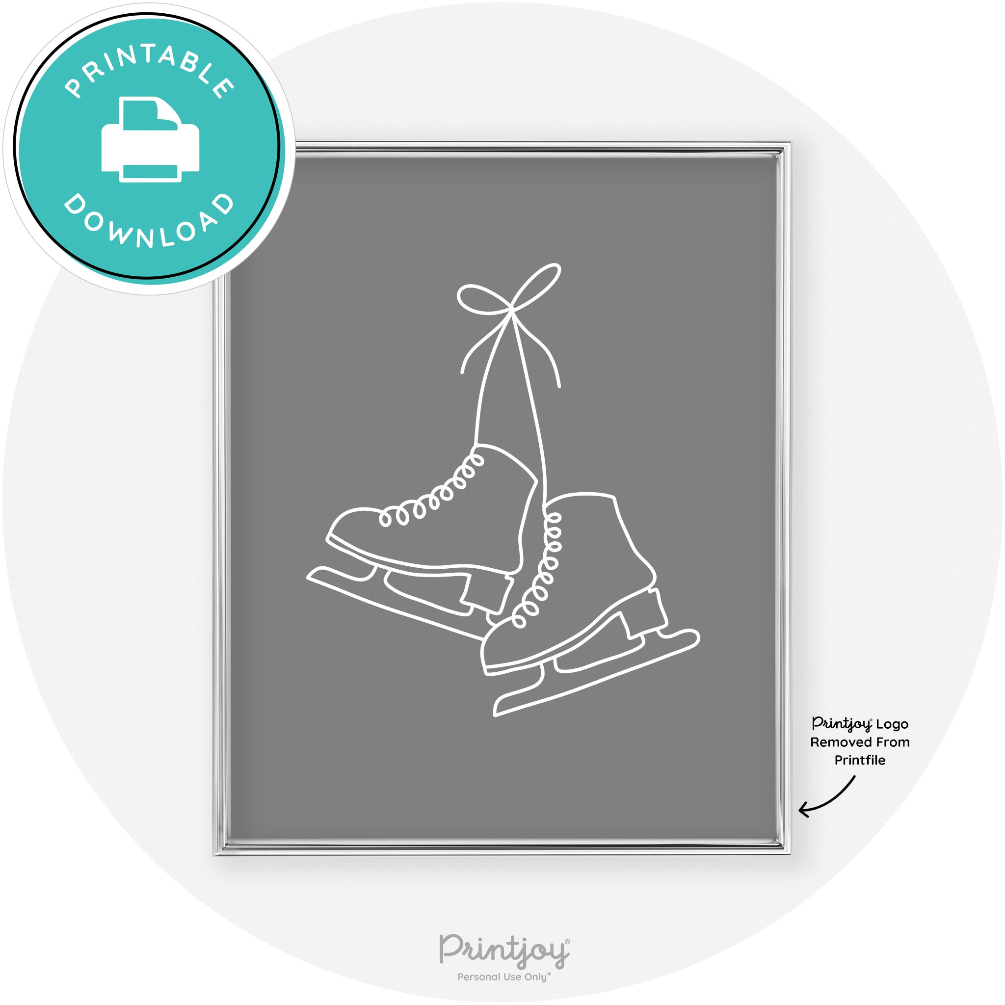 Ice Skates Line Art Cute Winter Modern Chic Wall Art Free Printable - Printjoy