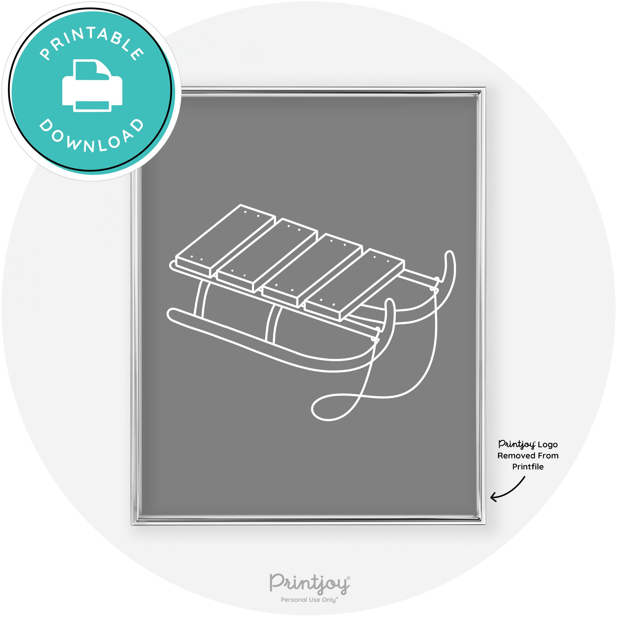 Sled Line Art Cute Simple Winter Chic Wall Art Decor Free Printable - Printjoy
