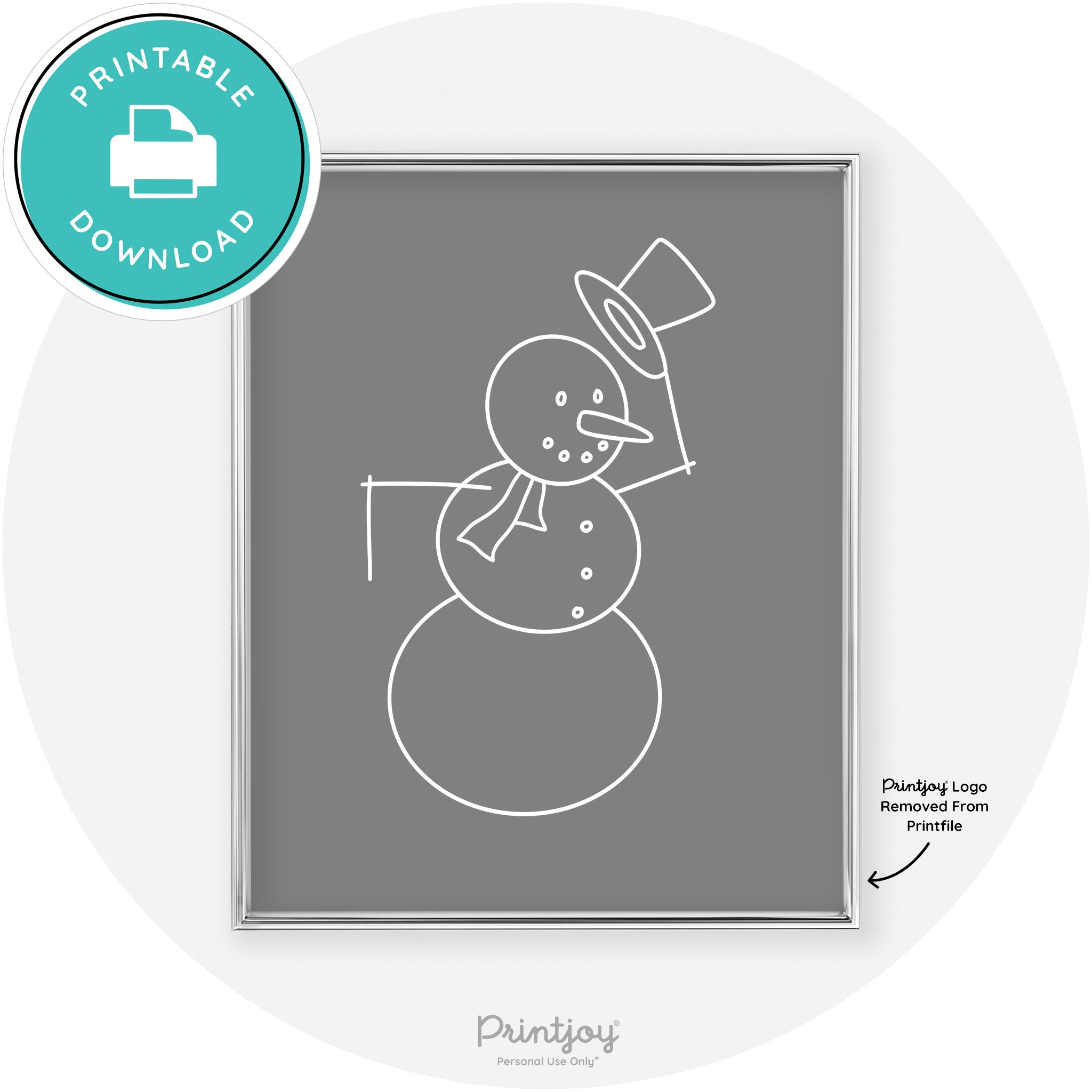 Snowman Line Art Cute Winter Modern Chic Wall Art Free Printable - Printjoy