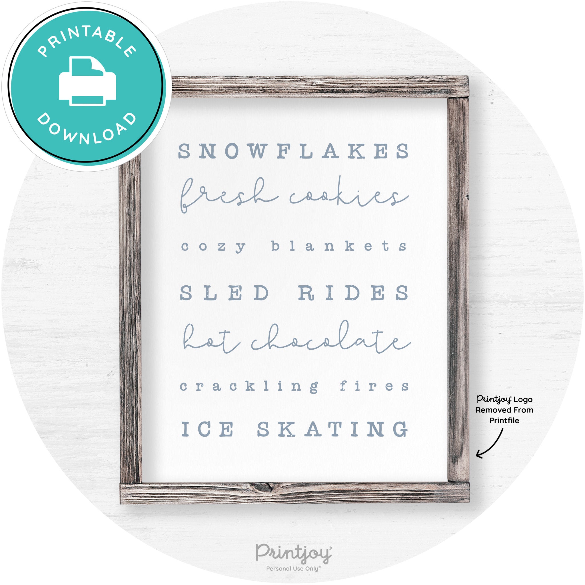 Winter Favorite Things Rustic Farmhouse Wall Art Decor Free Printable - Printjoy