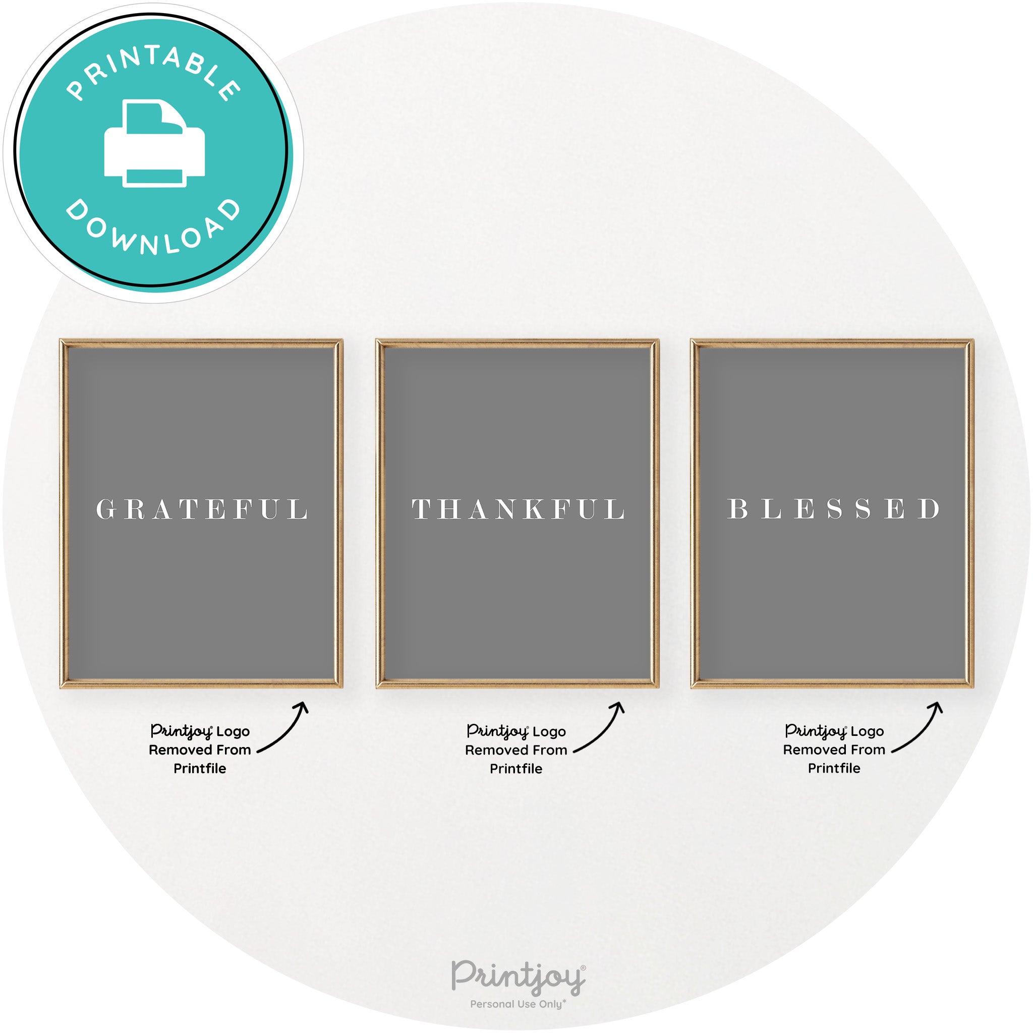 Grateful Thankful Blessed Set Of 3 Chic Wall Art Decor Free Printable - Printjoy