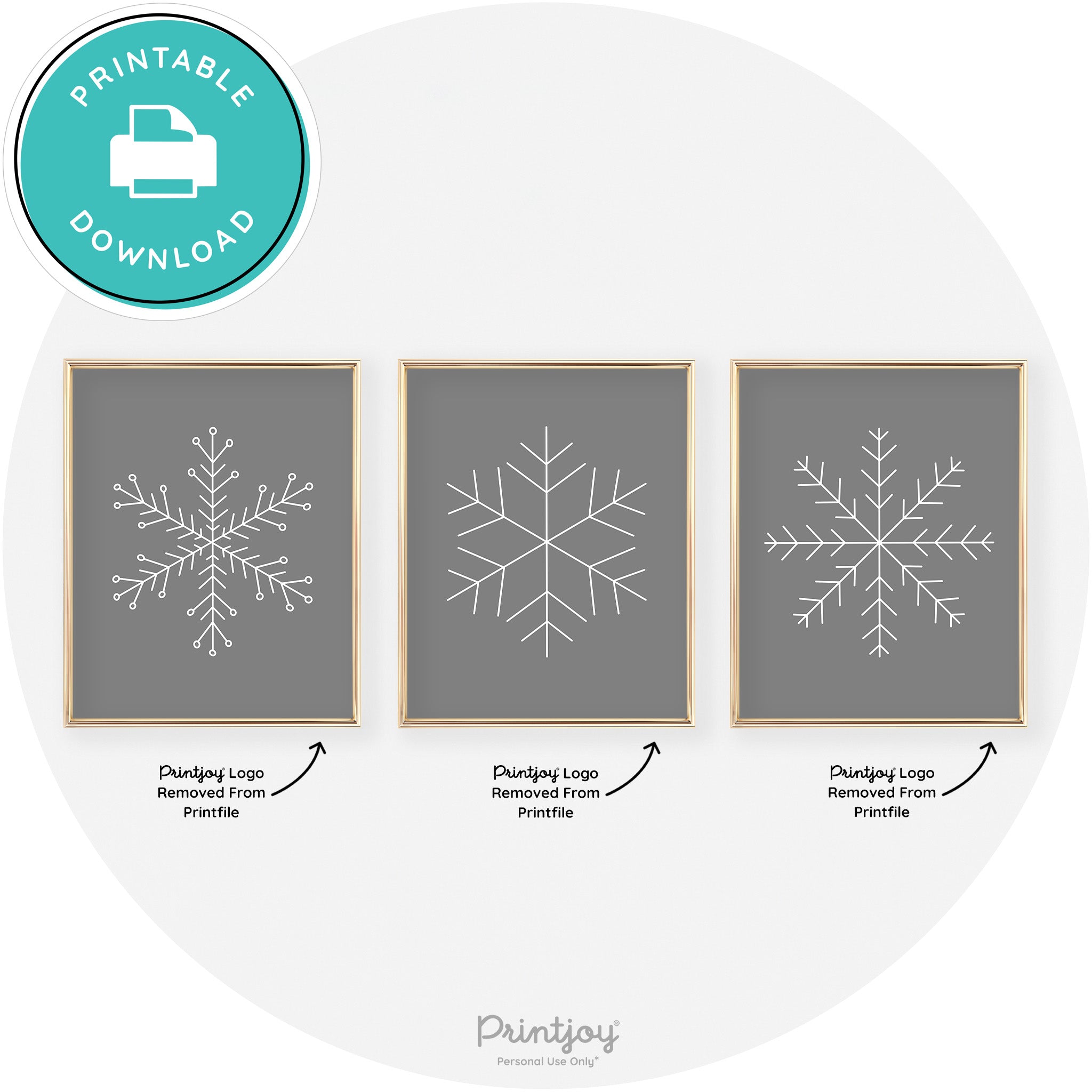 Snowflake Line Art Set Of 3 Cute Christmas Chic Wall Art Free Printable - Printjoy