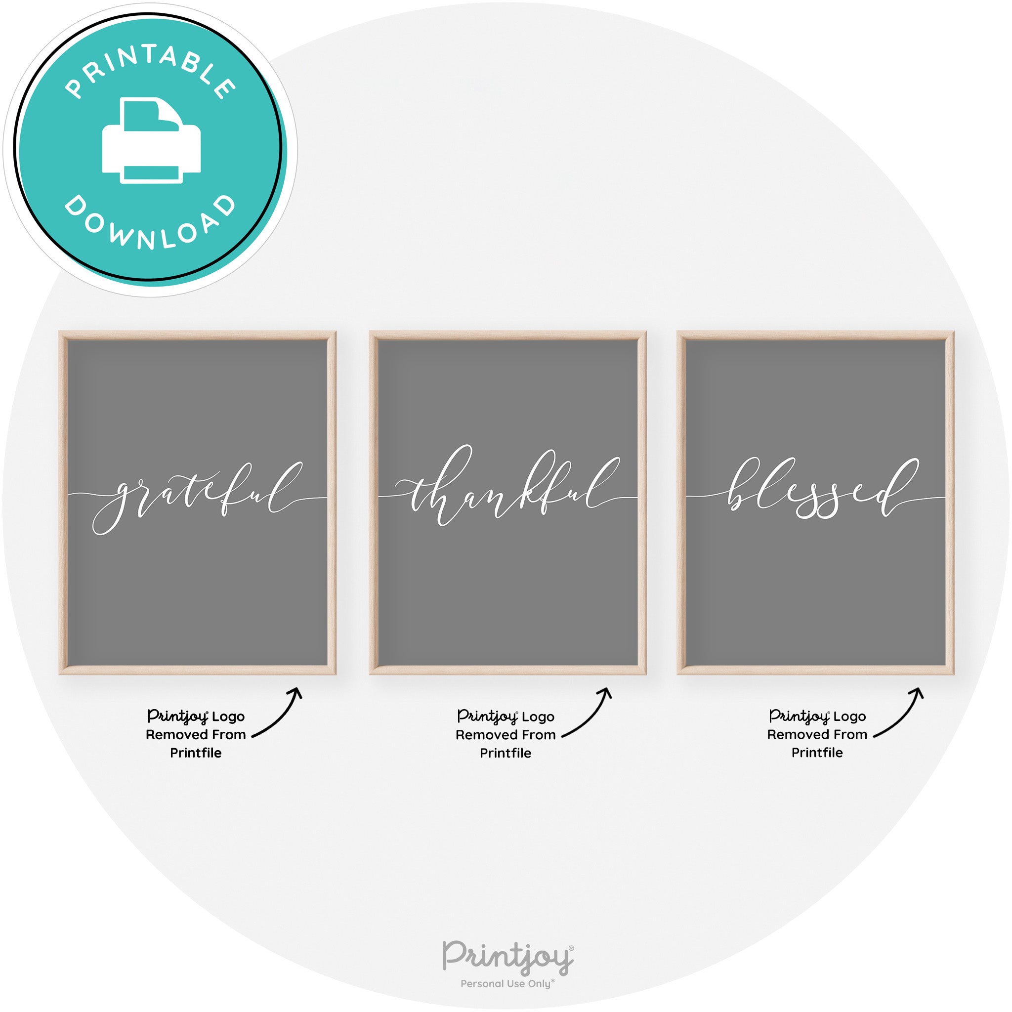 Grateful Thankful Blessed Set Of 3 Transitional Wall Art Free Printable - Printjoy
