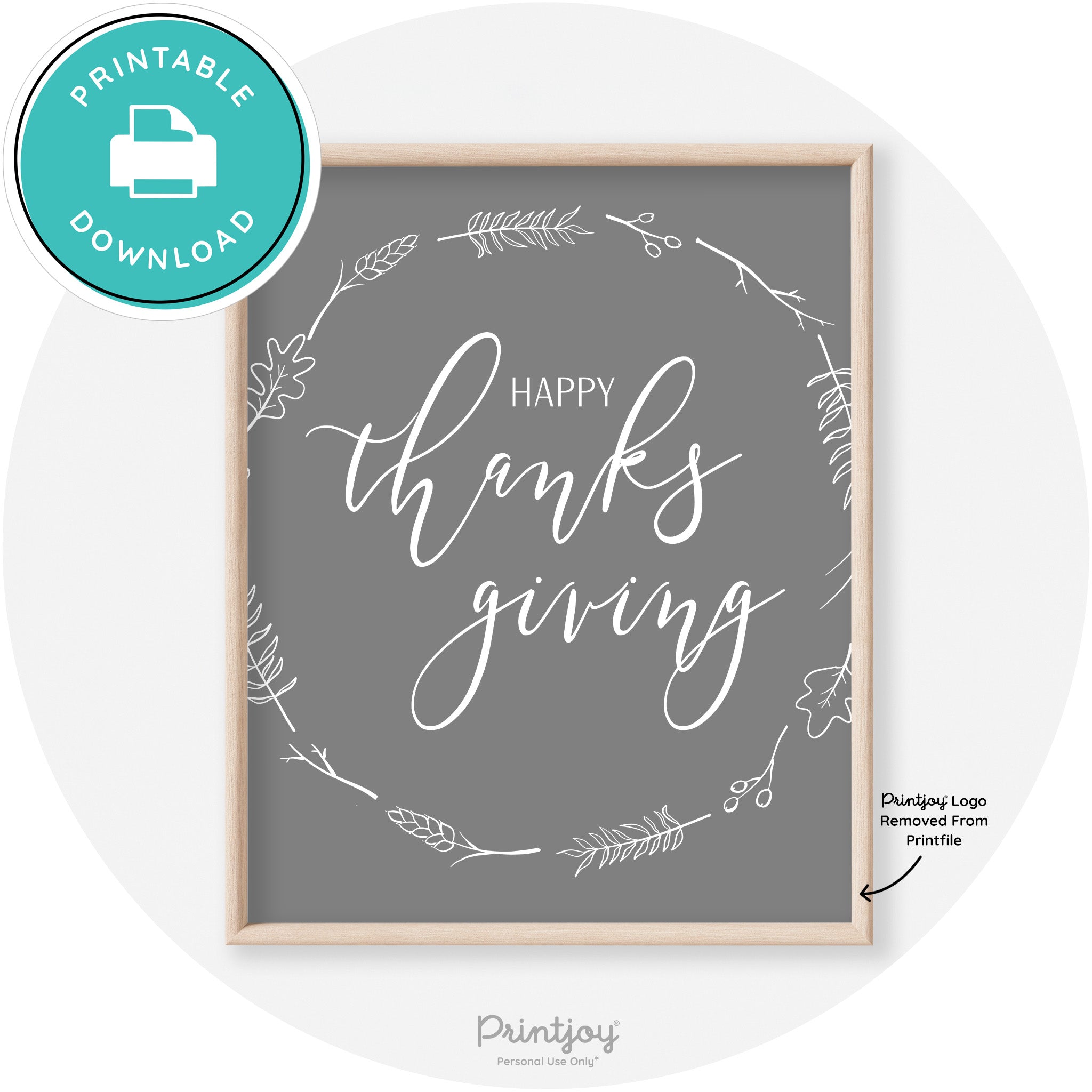 Happy Thanksgiving Wreath Transitional Wall Art Decor Free Printable - Printjoy