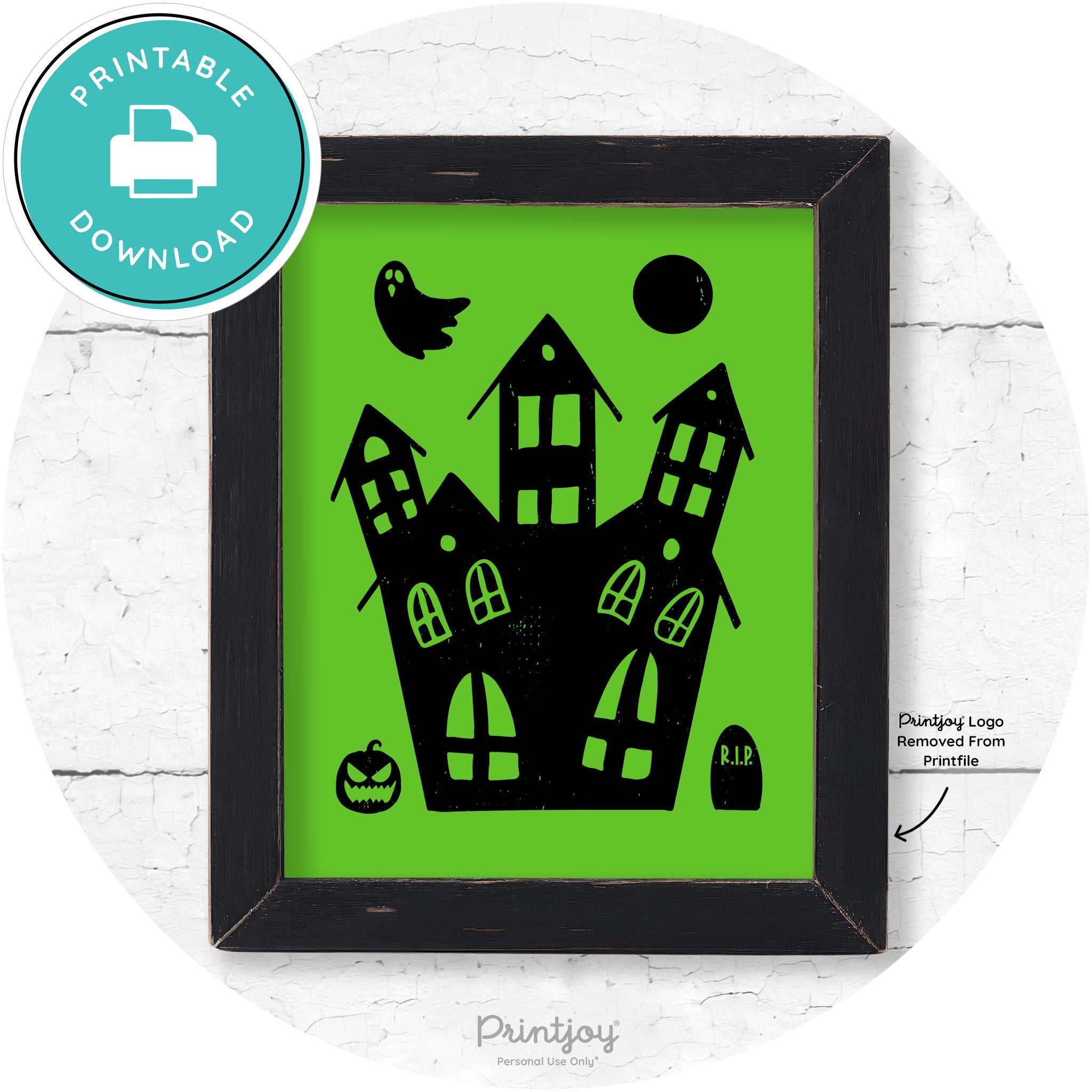 Fun Cute Haunted House Farmhouse Halloween Wall Art Free Printable - Printjoy