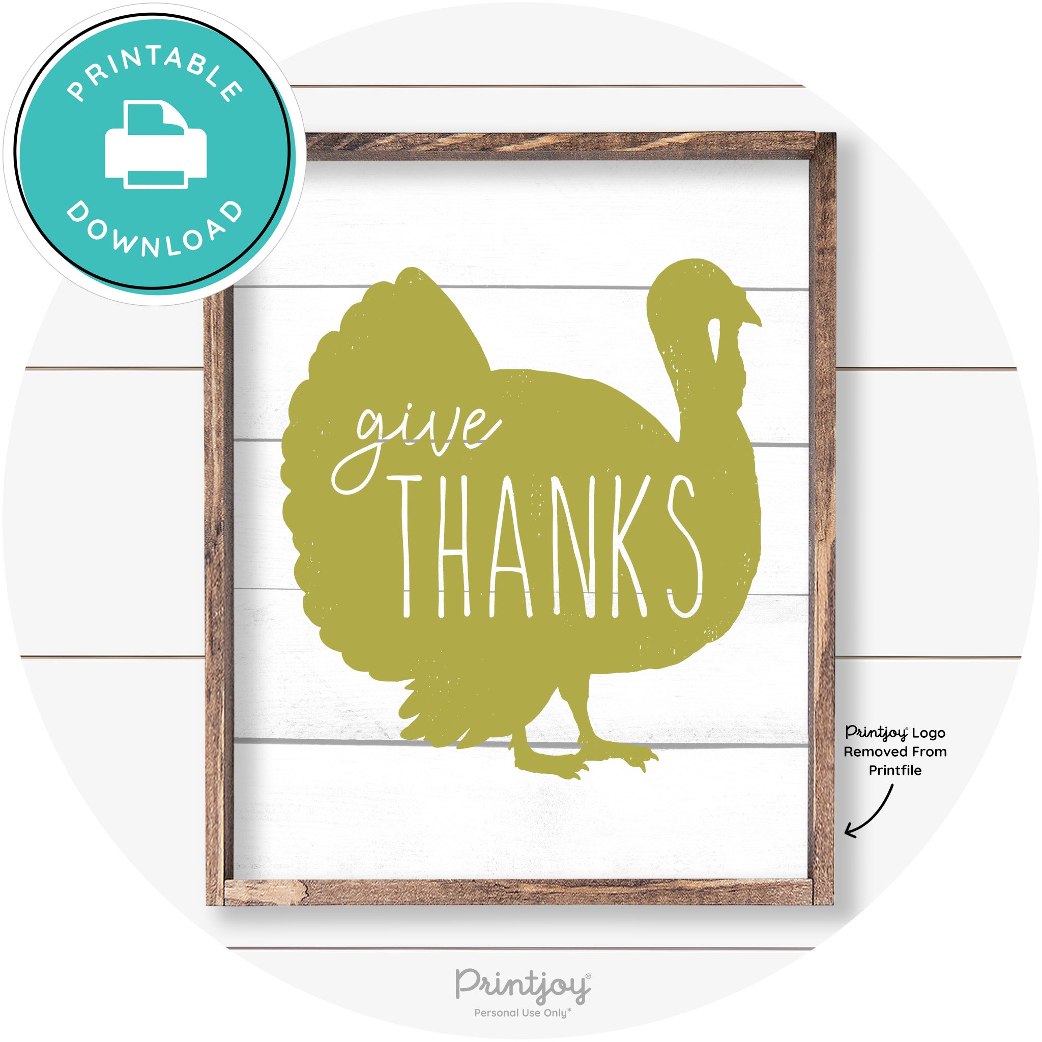 Give Thanks Turkey Thanksgiving Farmhouse Wall Art Free Printable - Printjoy