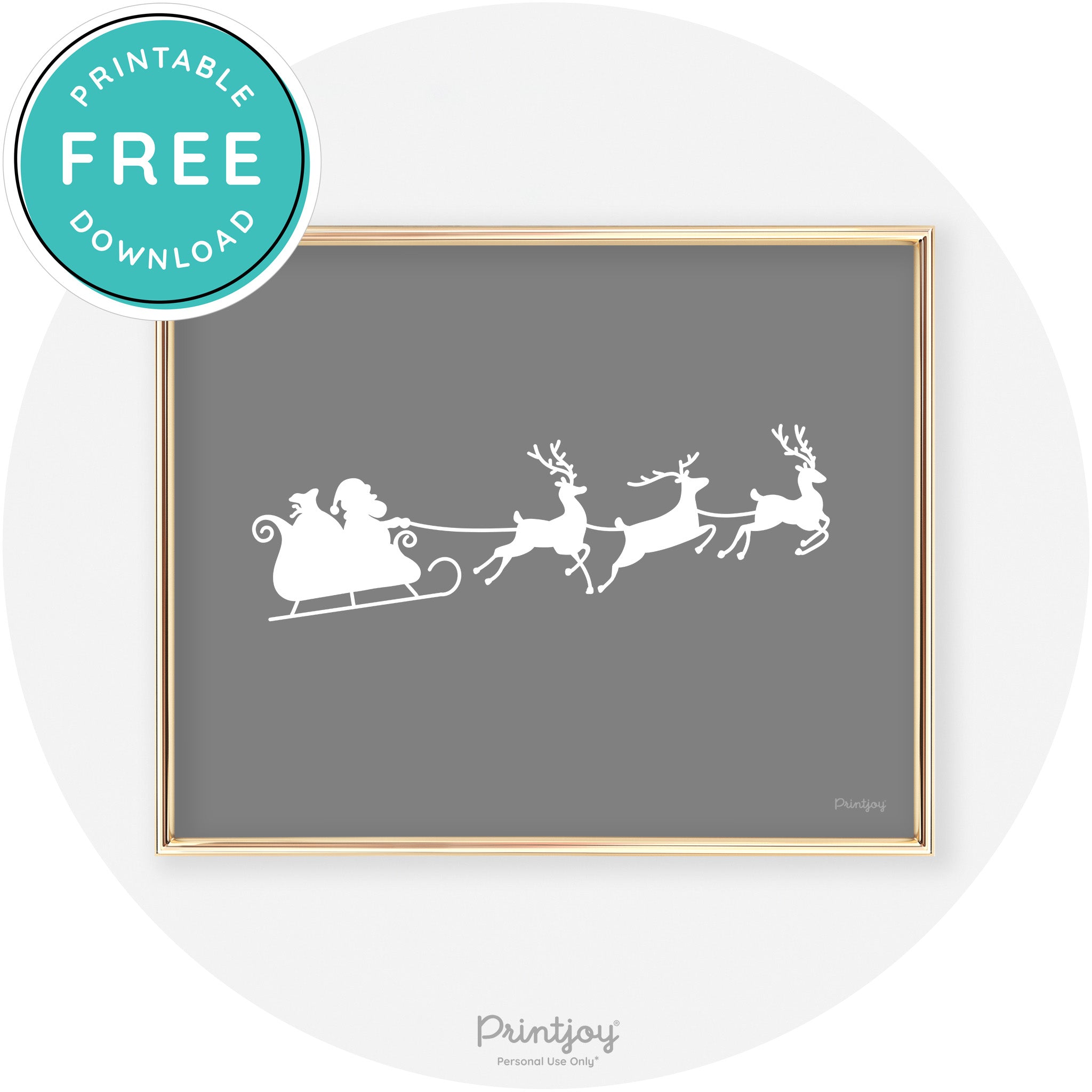 Santa Sleigh Reindeer Silhouette Cute Chic Wall Art Free Printable - Printjoy