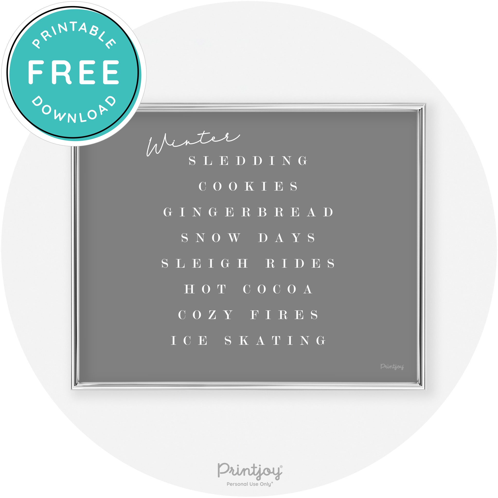 Winter Favorite Things Modern Chic Wall Art Decor Free Printable - Printjoy