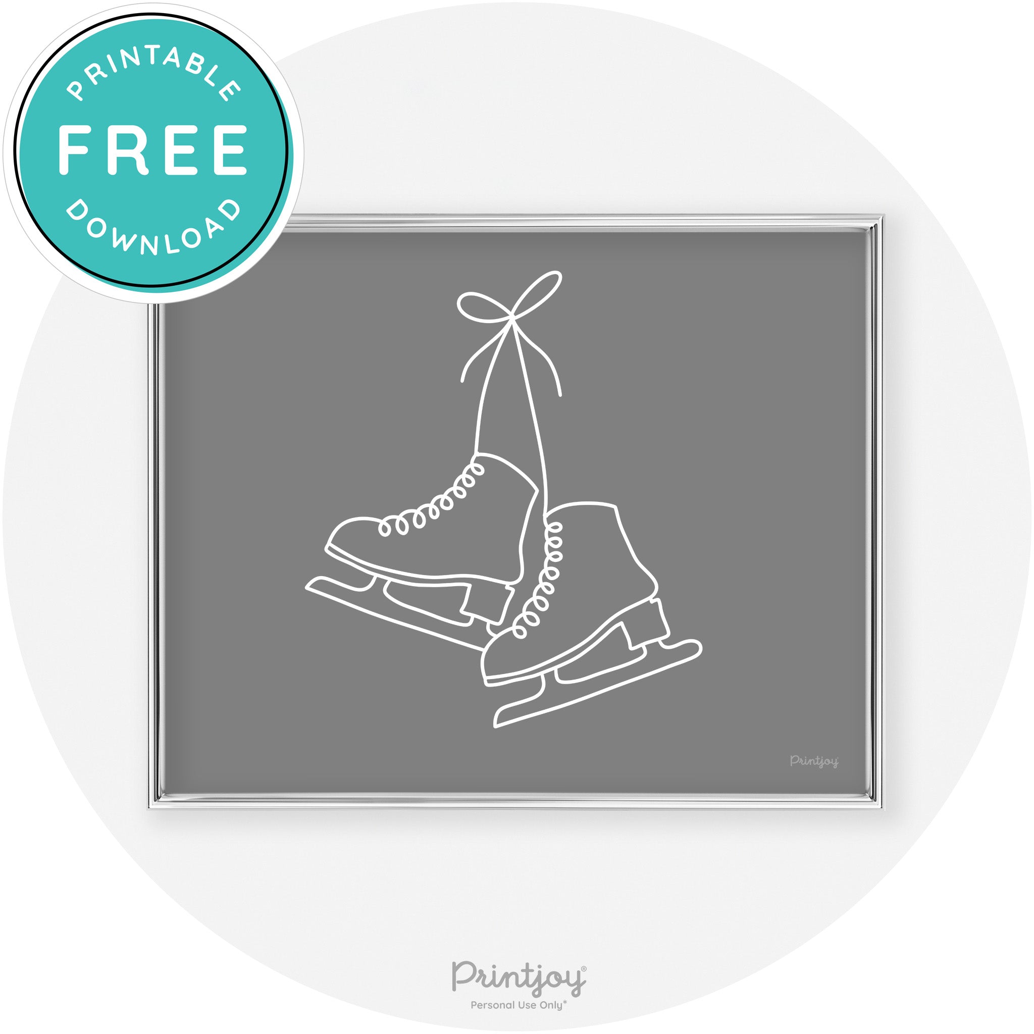 Ice Skates Line Art Cute Winter Modern Chic Wall Art Free Printable - Printjoy