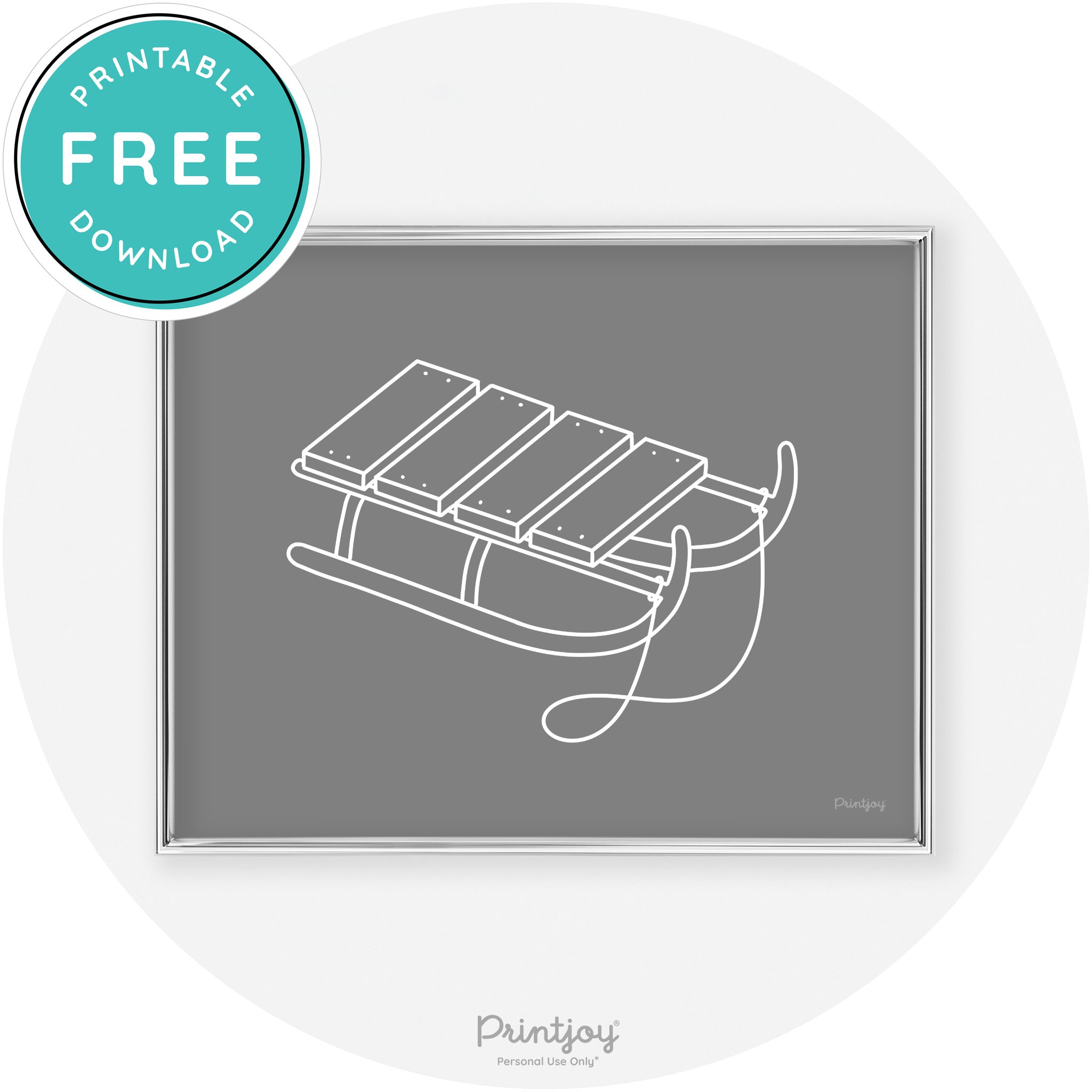 Sled Line Art Cute Simple Winter Chic Wall Art Decor Free Printable - Printjoy