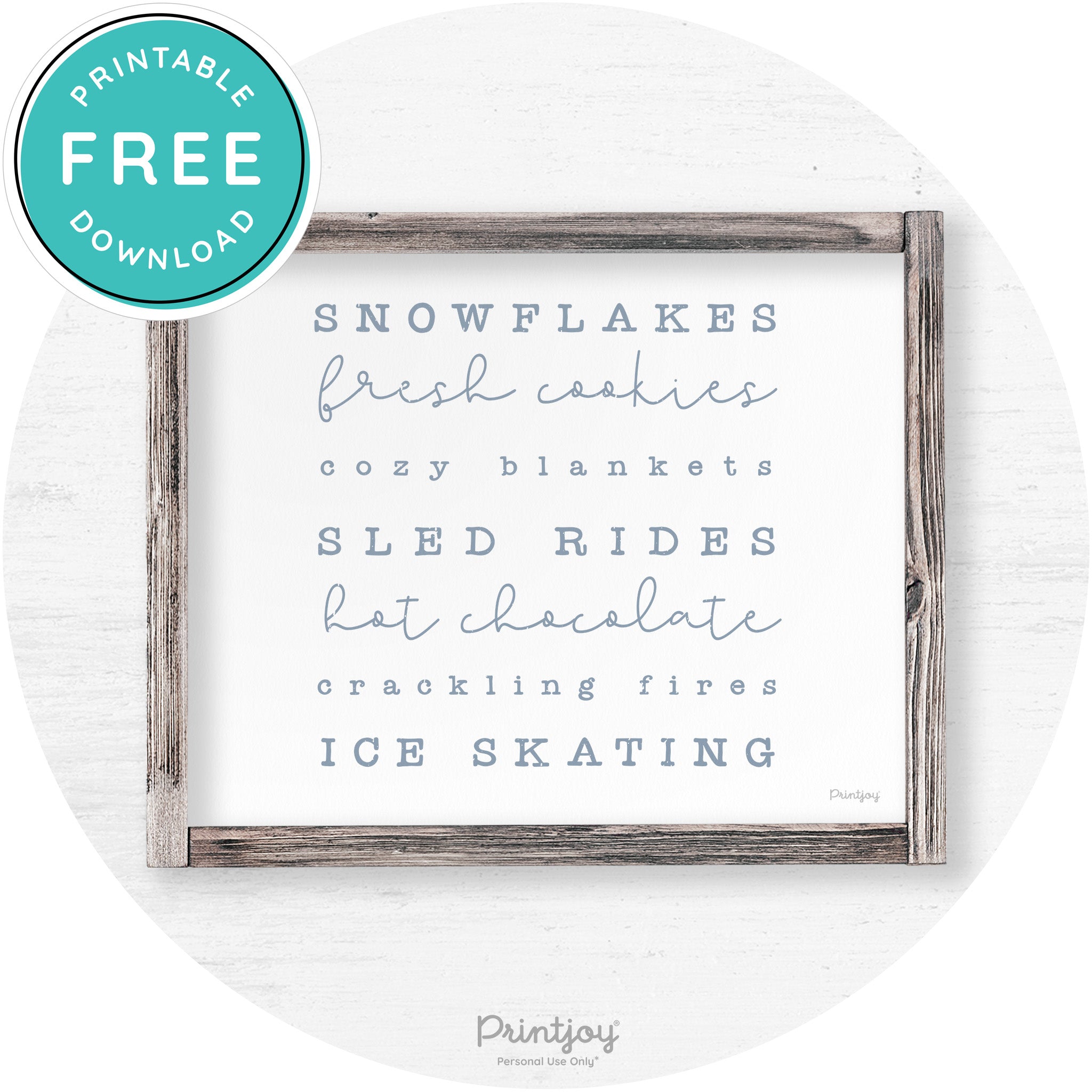 Winter Favorite Things Rustic Farmhouse Wall Art Decor Free Printable - Printjoy