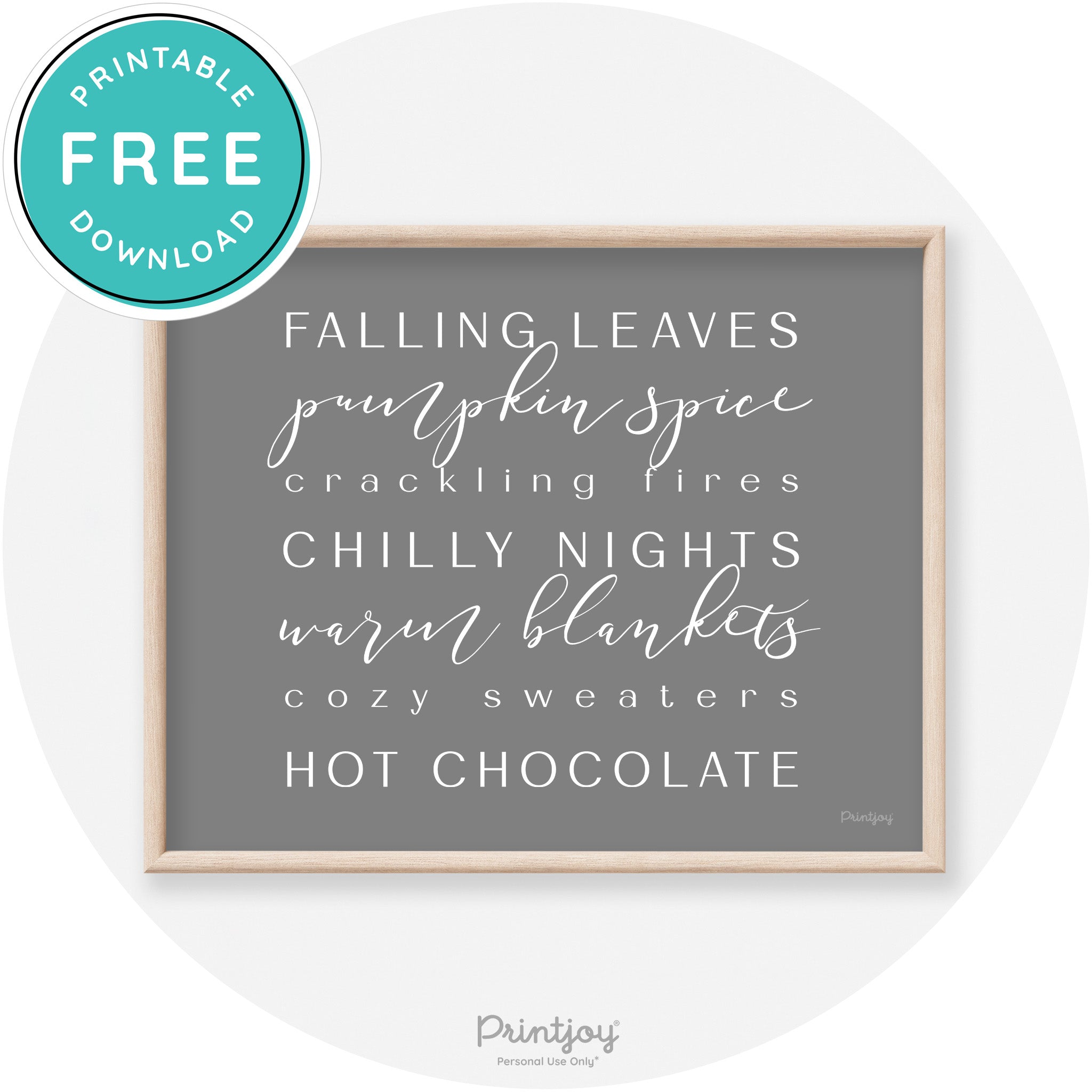 Fall Favorite Things Modern Transitional Decor Wall Art Free Printable - Printjoy