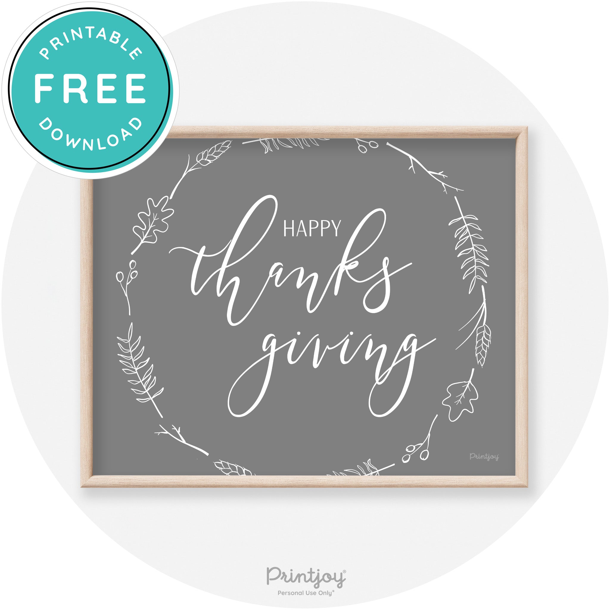 Happy Thanksgiving Wreath Transitional Wall Art Decor Free Printable - Printjoy