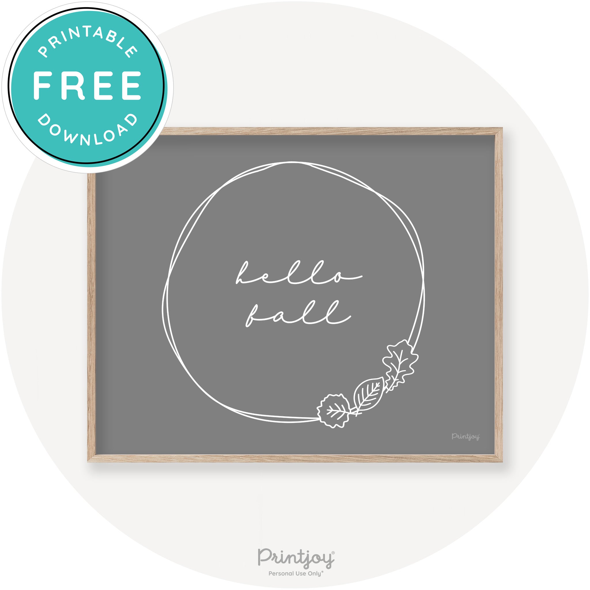 Hello Fall Wreath Cute Modern Chic Decor Wall Art Printable - Printjoy