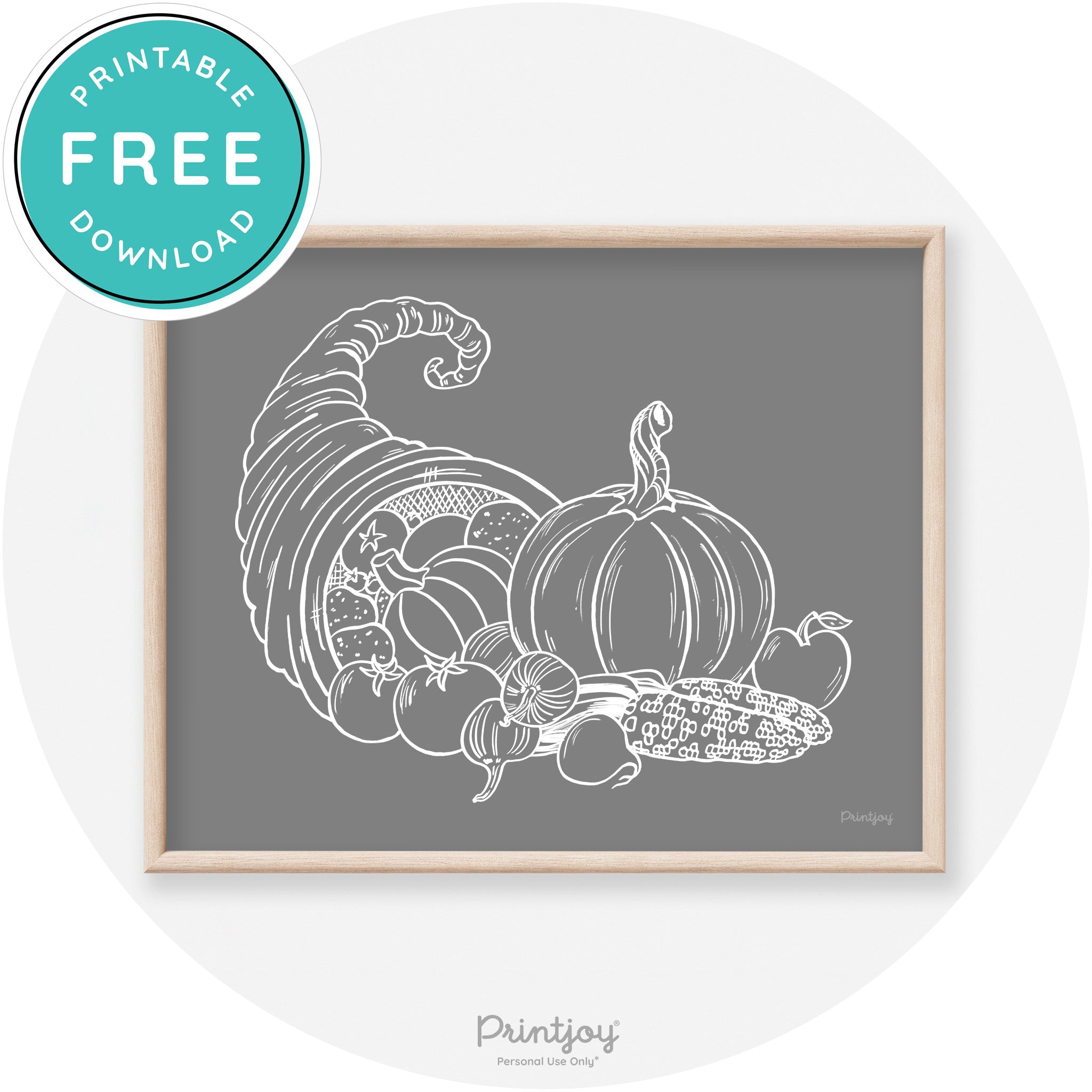 Cornucopia Drawing Thanksgiving Transitional Wall Art Free Printable - Printjoy