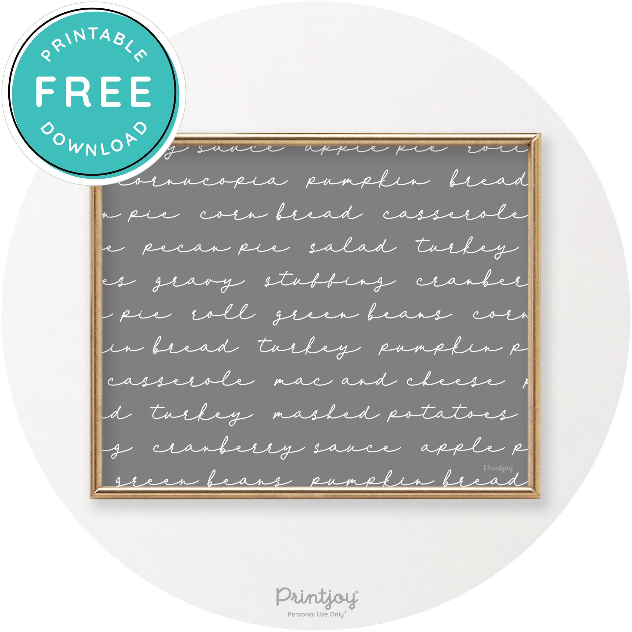 Thanksgiving Dinner List Cute Modern Chic Wall Art Printable - Printjoy