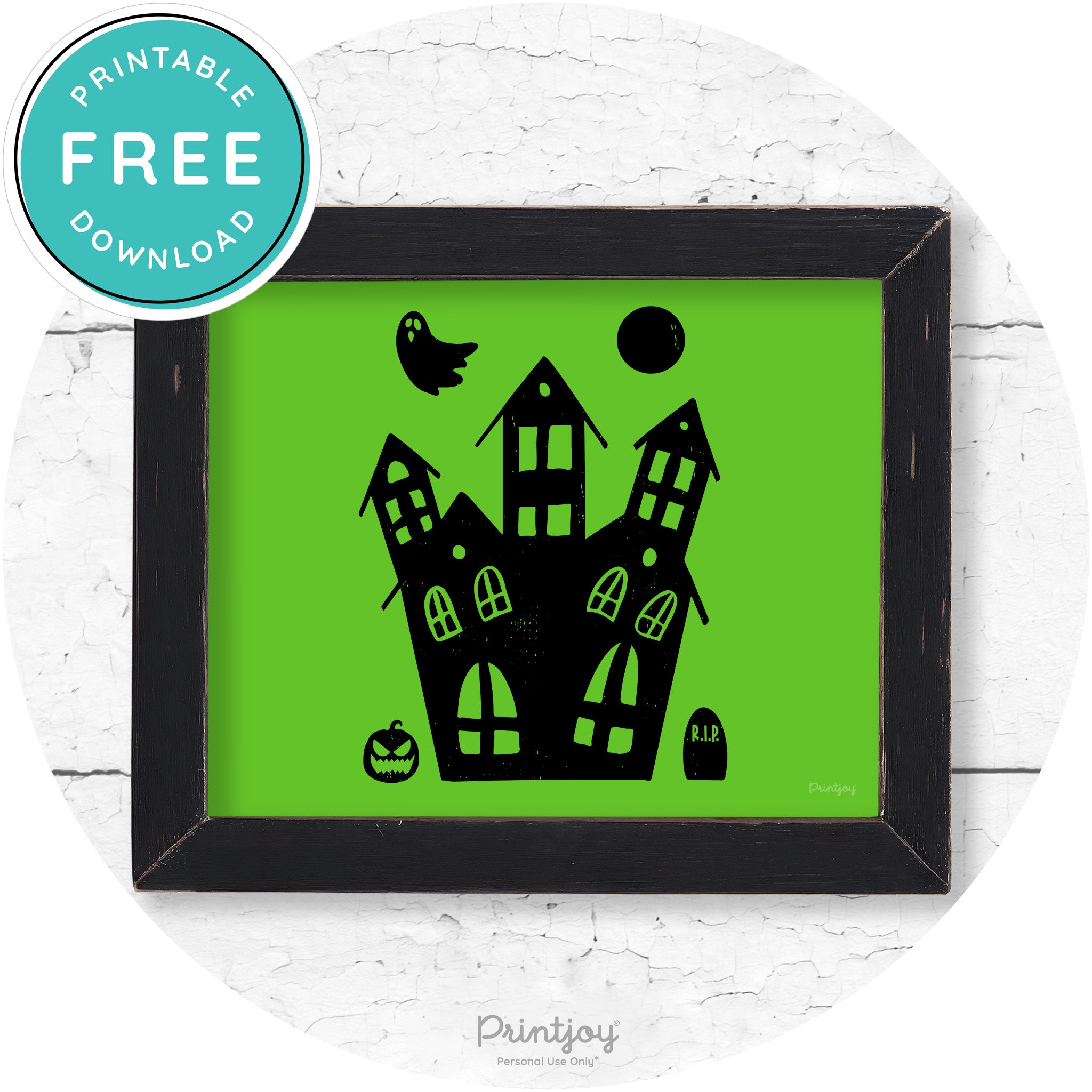Fun Cute Haunted House Farmhouse Halloween Wall Art Free Printable - Printjoy