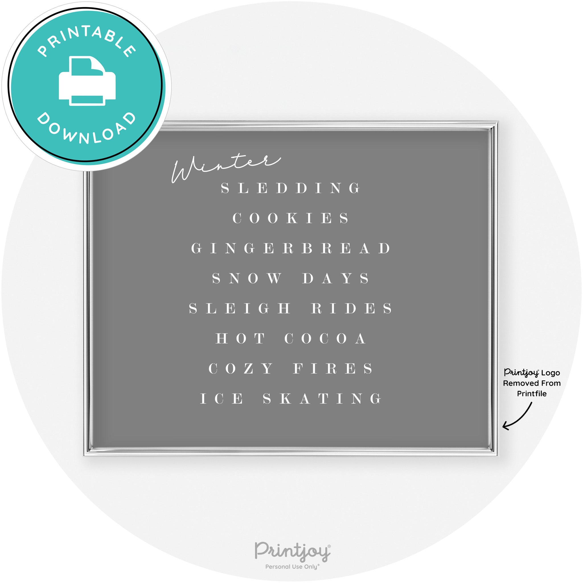 Winter Favorite Things Modern Chic Wall Art Decor Free Printable - Printjoy