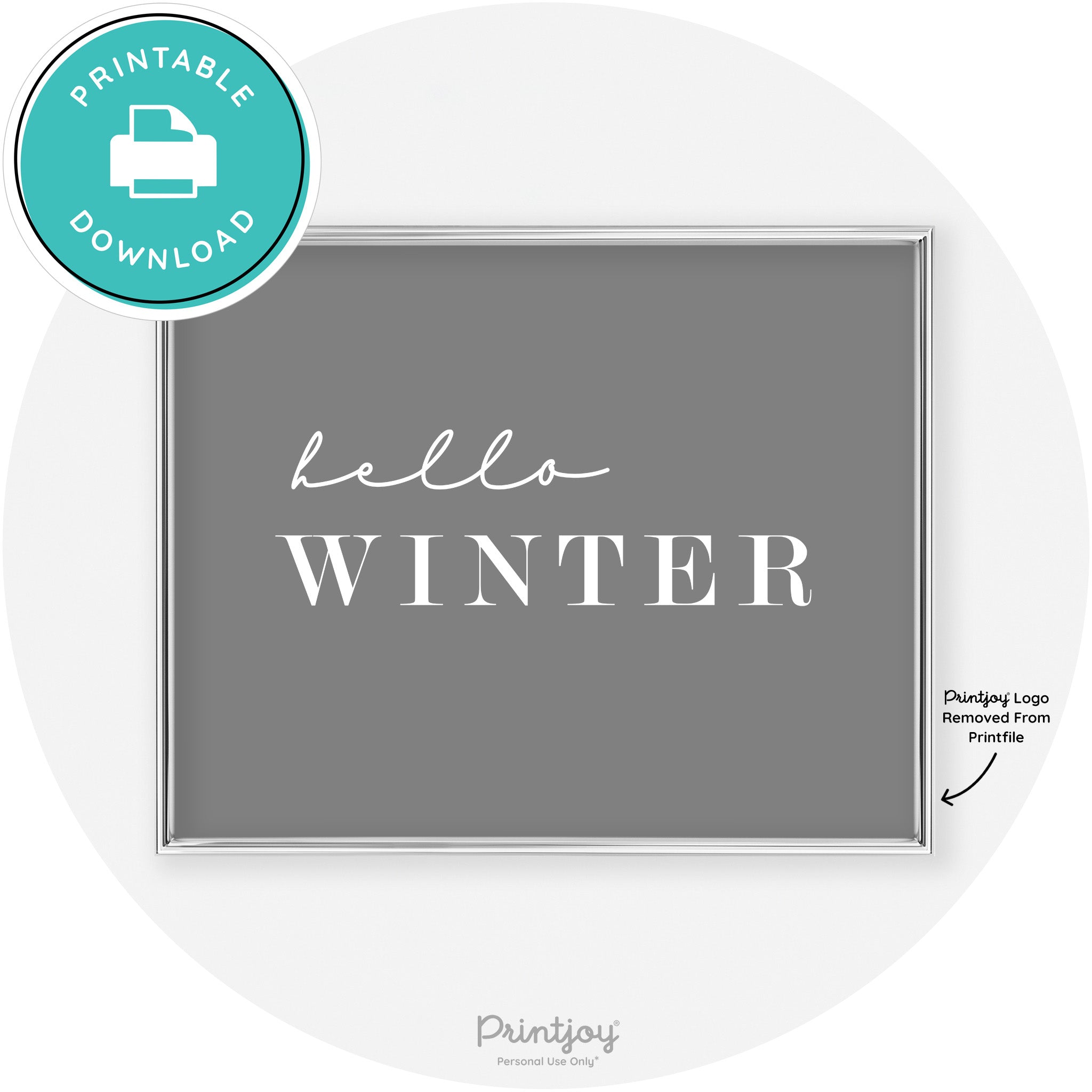 Hello Winter Cute Seasonal Modern Chic Wall Art Decor Free Printable - Printjoy