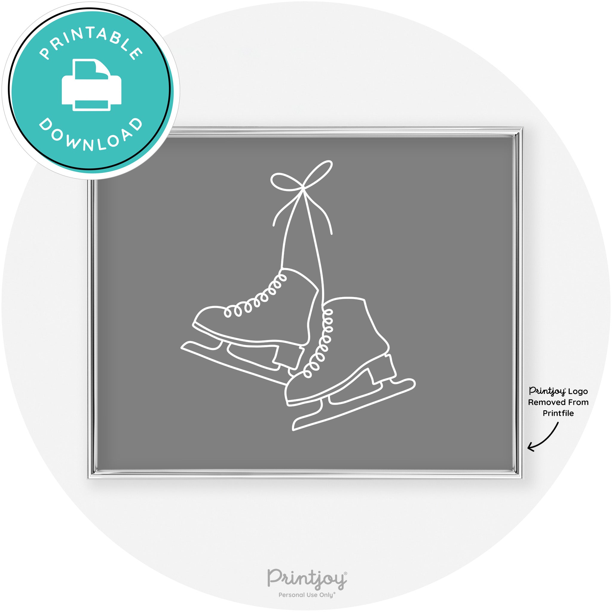 Ice Skates Line Art Cute Winter Modern Chic Wall Art Free Printable - Printjoy