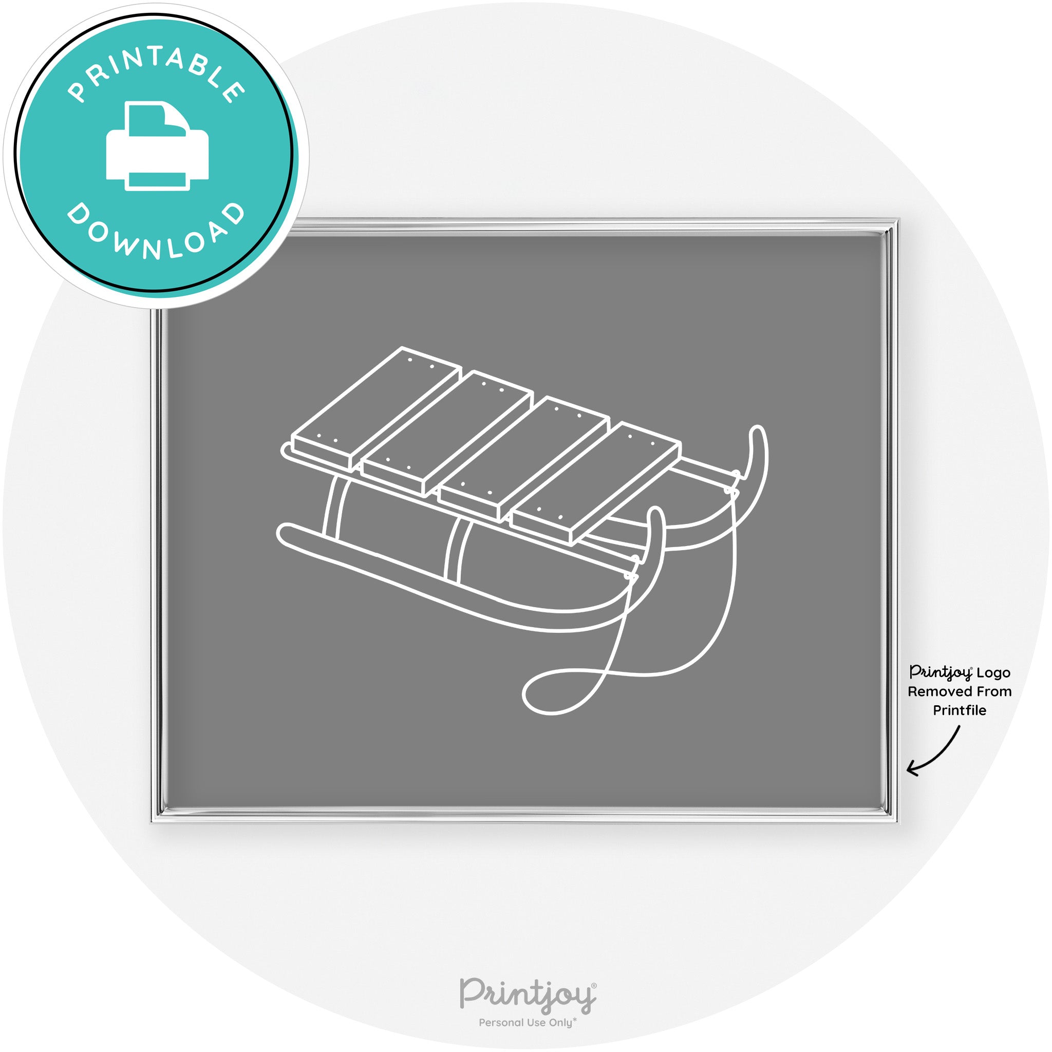 Sled Line Art Cute Simple Winter Chic Wall Art Decor Free Printable - Printjoy
