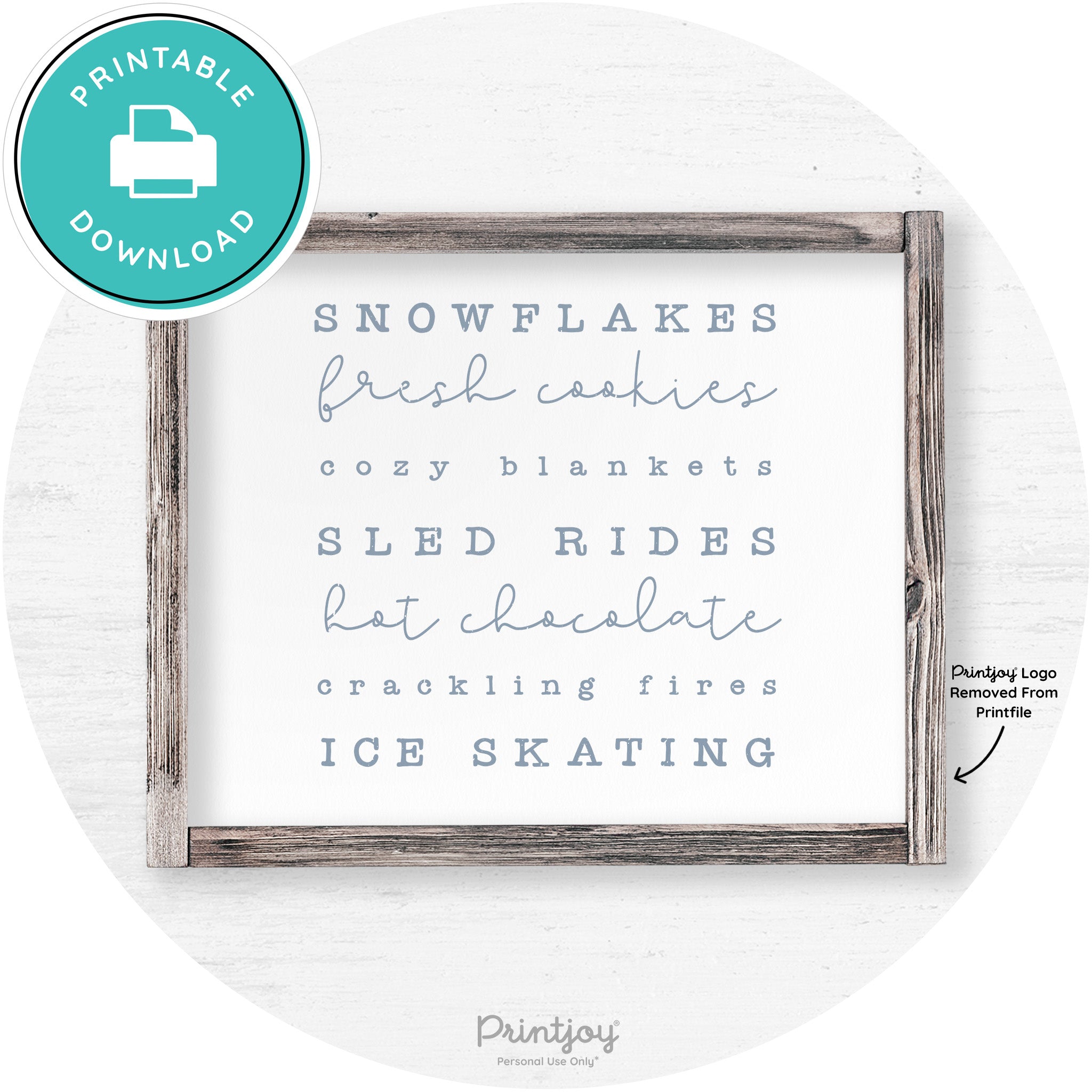 Winter Favorite Things Rustic Farmhouse Wall Art Decor Free Printable - Printjoy