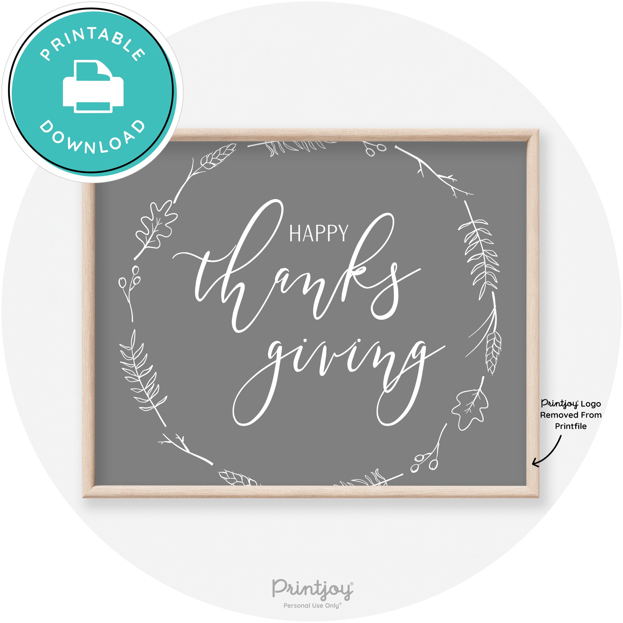 Happy Thanksgiving Wreath Transitional Wall Art Decor Free Printable - Printjoy
