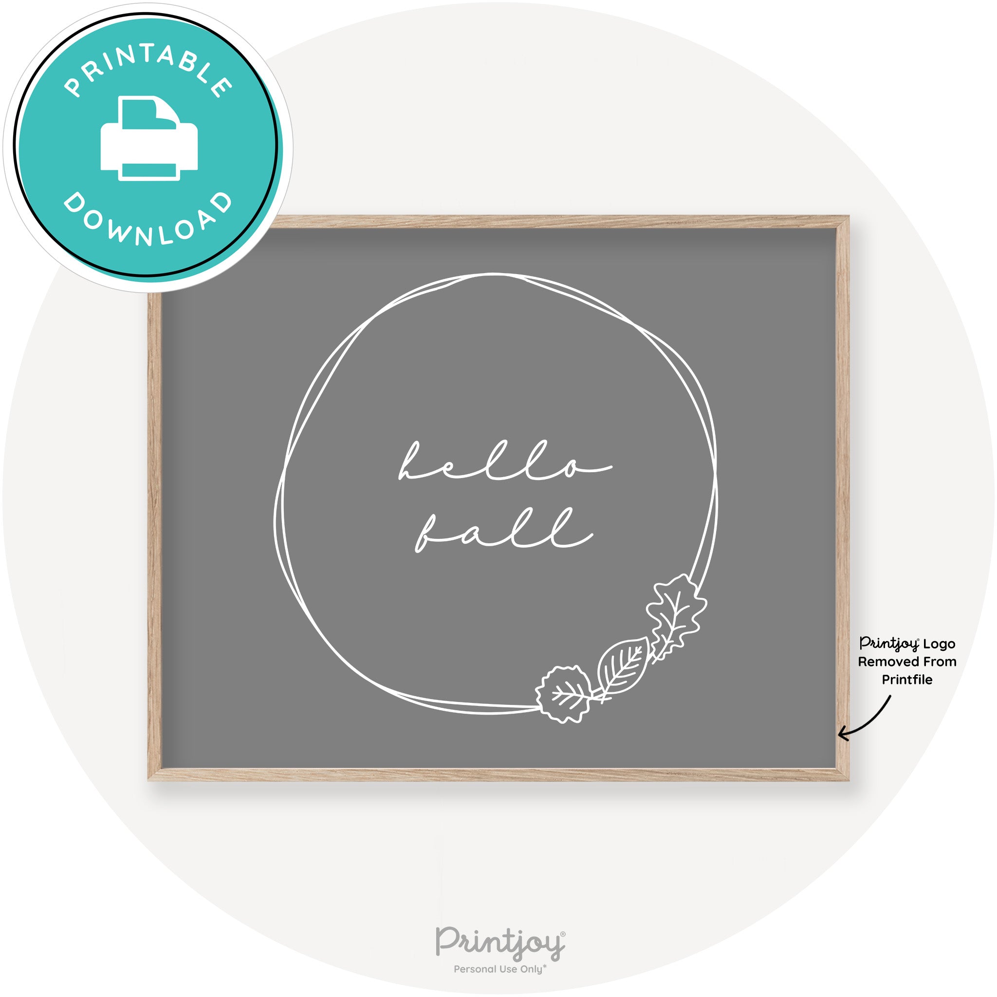 Hello Fall Wreath Cute Modern Chic Decor Wall Art Printable - Printjoy