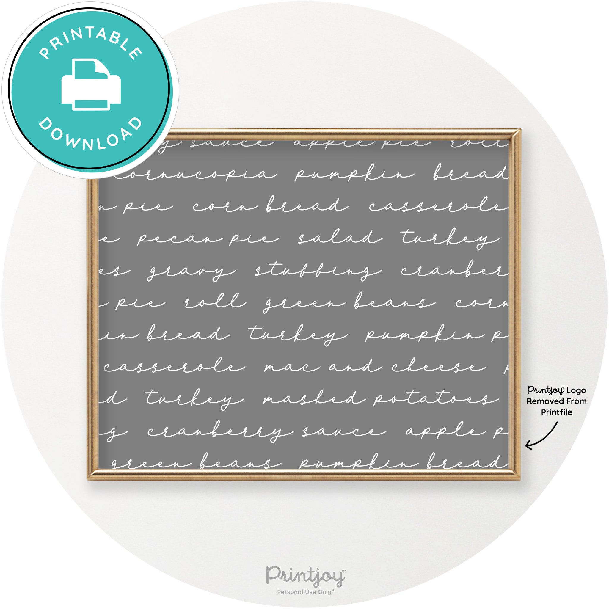 Thanksgiving Dinner List Cute Modern Chic Wall Art Printable - Printjoy
