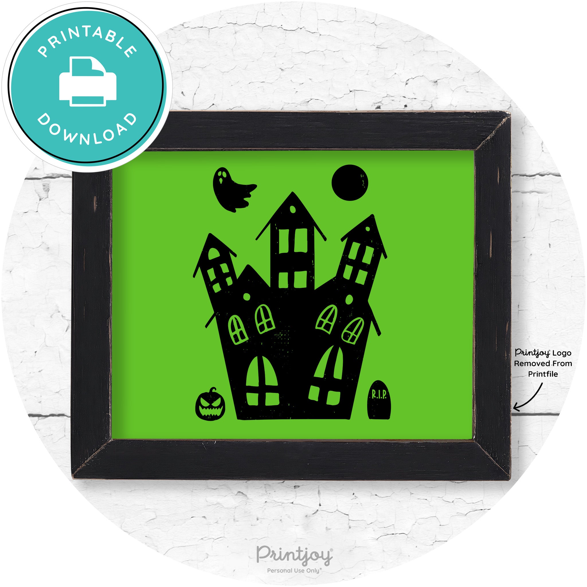 Fun Cute Haunted House Farmhouse Halloween Wall Art Free Printable - Printjoy