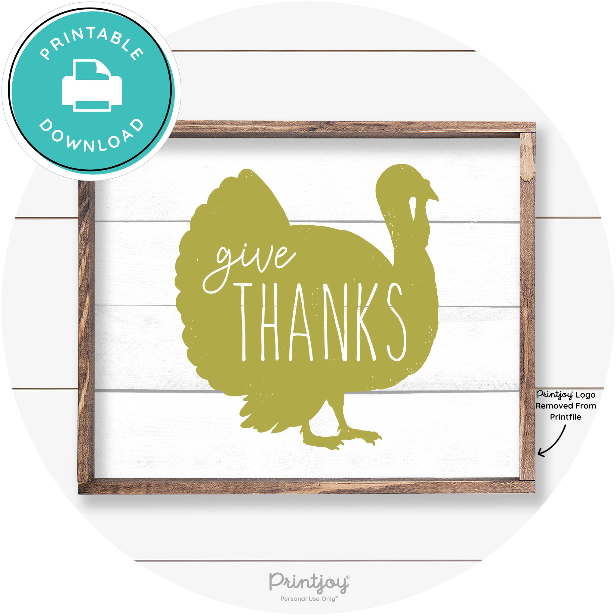 Give Thanks Turkey Thanksgiving Farmhouse Wall Art Free Printable - Printjoy