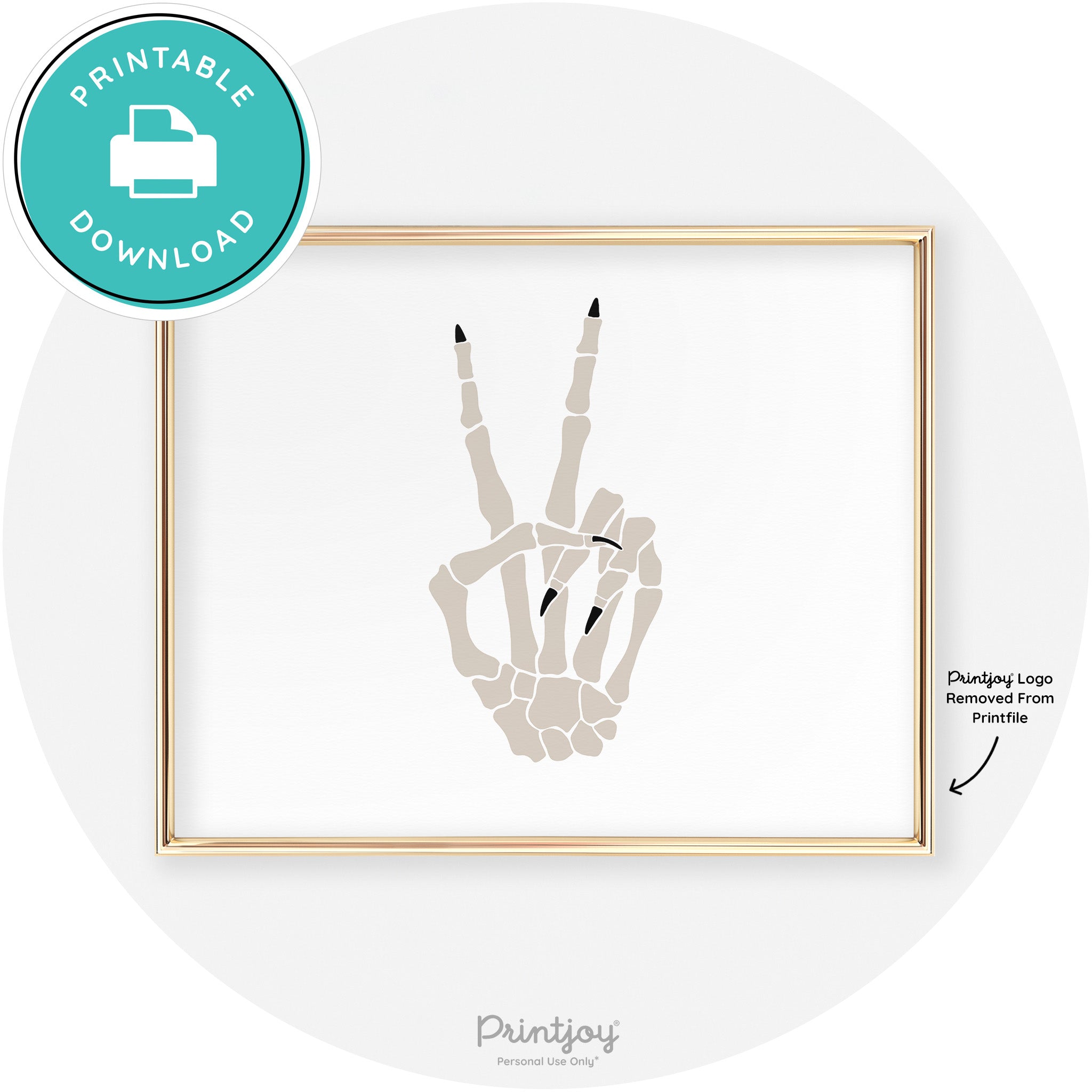 Skeleton Peace Hand Fun Cute Chic Halloween Wall Art Free Printable - Printjoy
