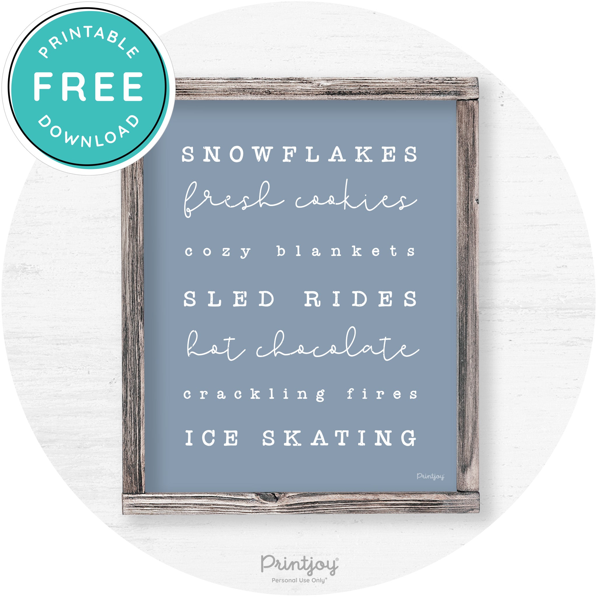 Winter Favorite Things Rustic Farmhouse Wall Art Decor Free Printable - Printjoy