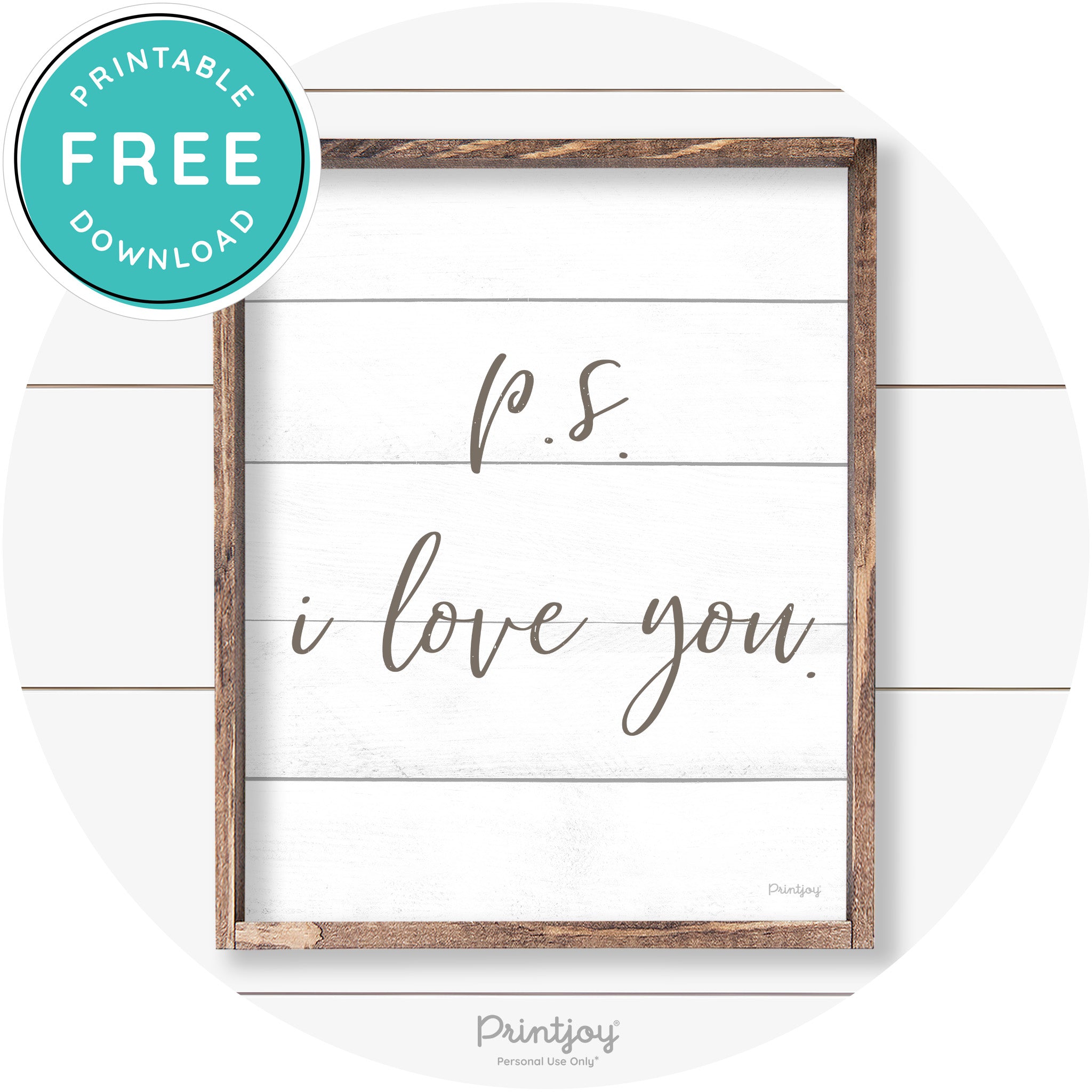 P.S. I Love You Cute Couples Farmhouse Wall Art Decor Free Printable - Printjoy
