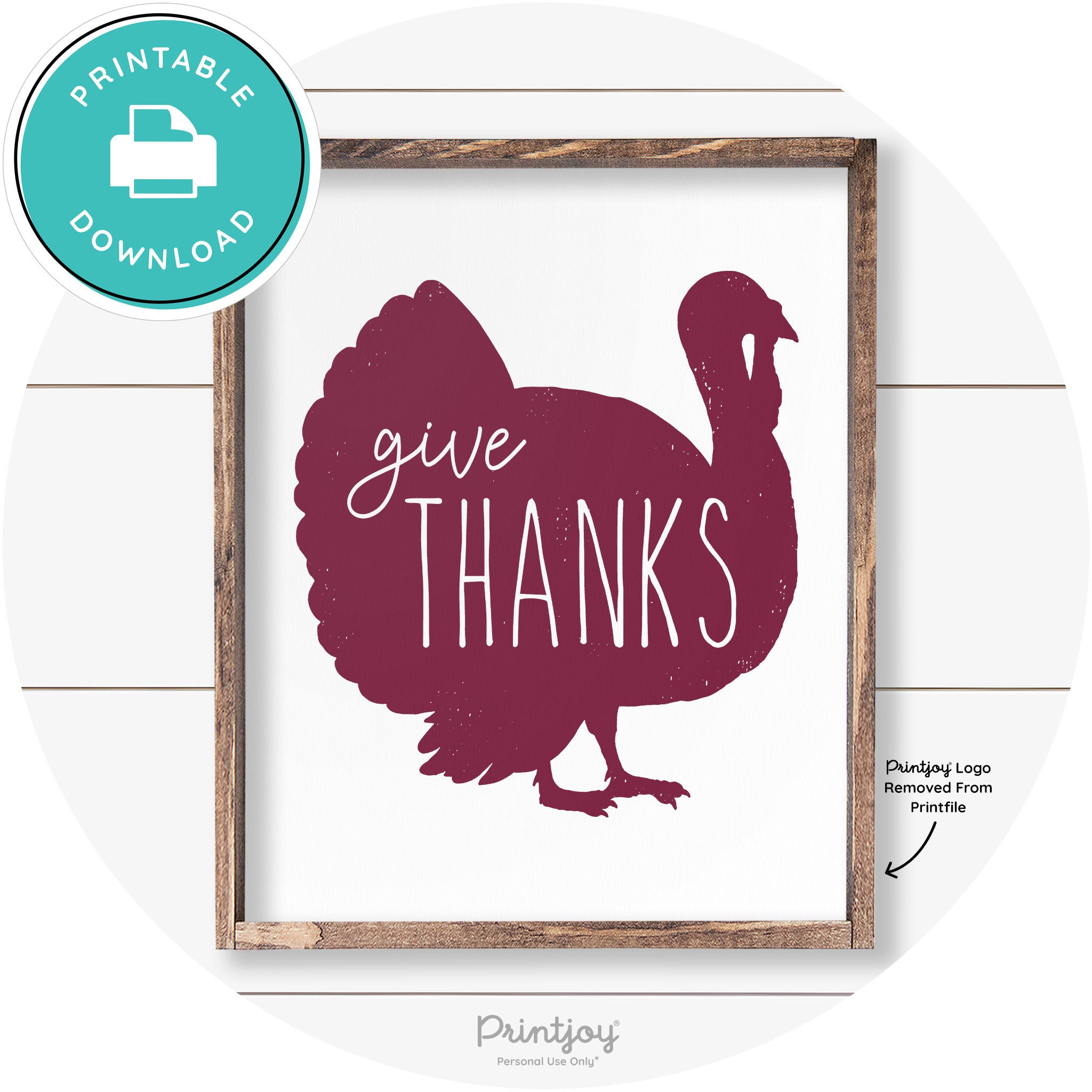 Give Thanks Turkey Thanksgiving Farmhouse Wall Art Free Printable - Printjoy