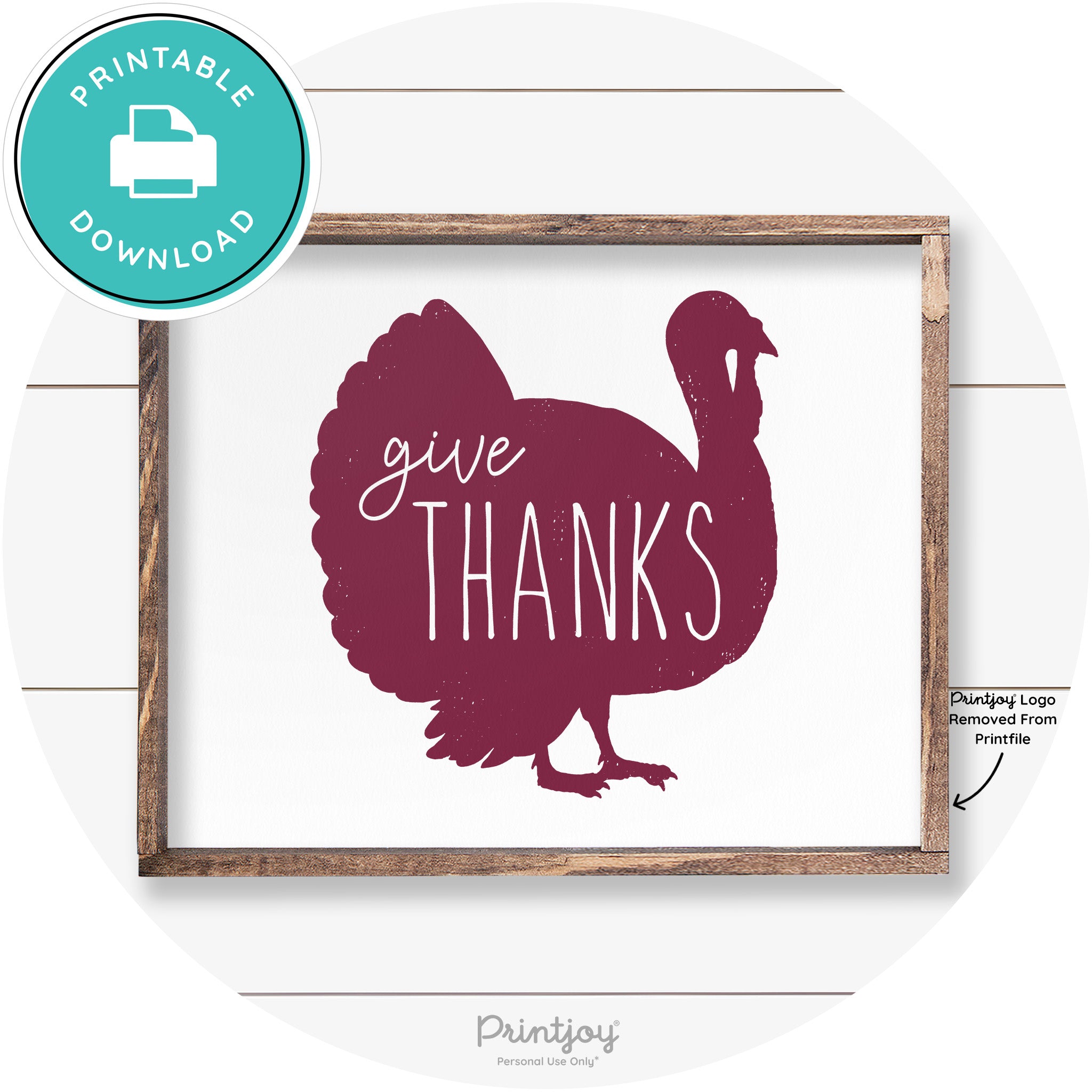 Give Thanks Turkey Thanksgiving Farmhouse Wall Art Free Printable - Printjoy