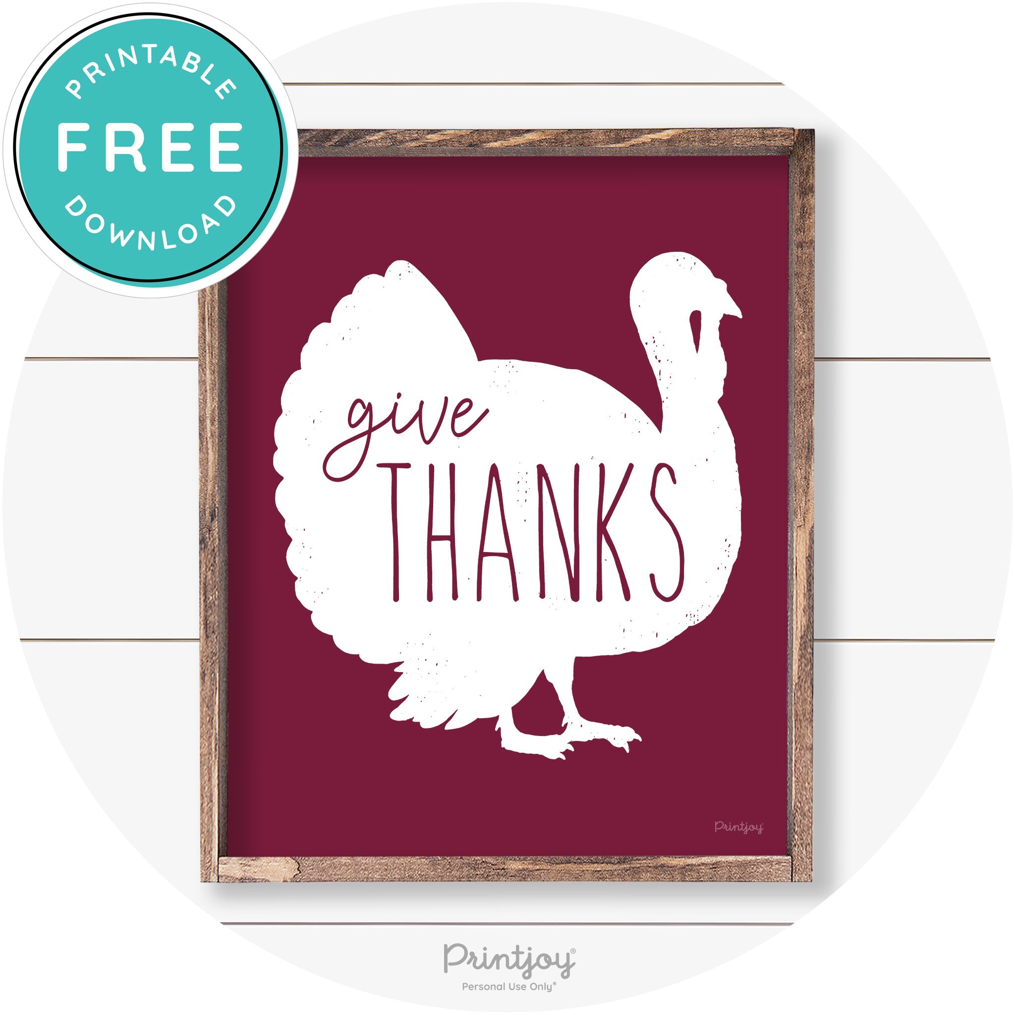 Give Thanks Turkey Thanksgiving Farmhouse Wall Art Free Printable - Printjoy