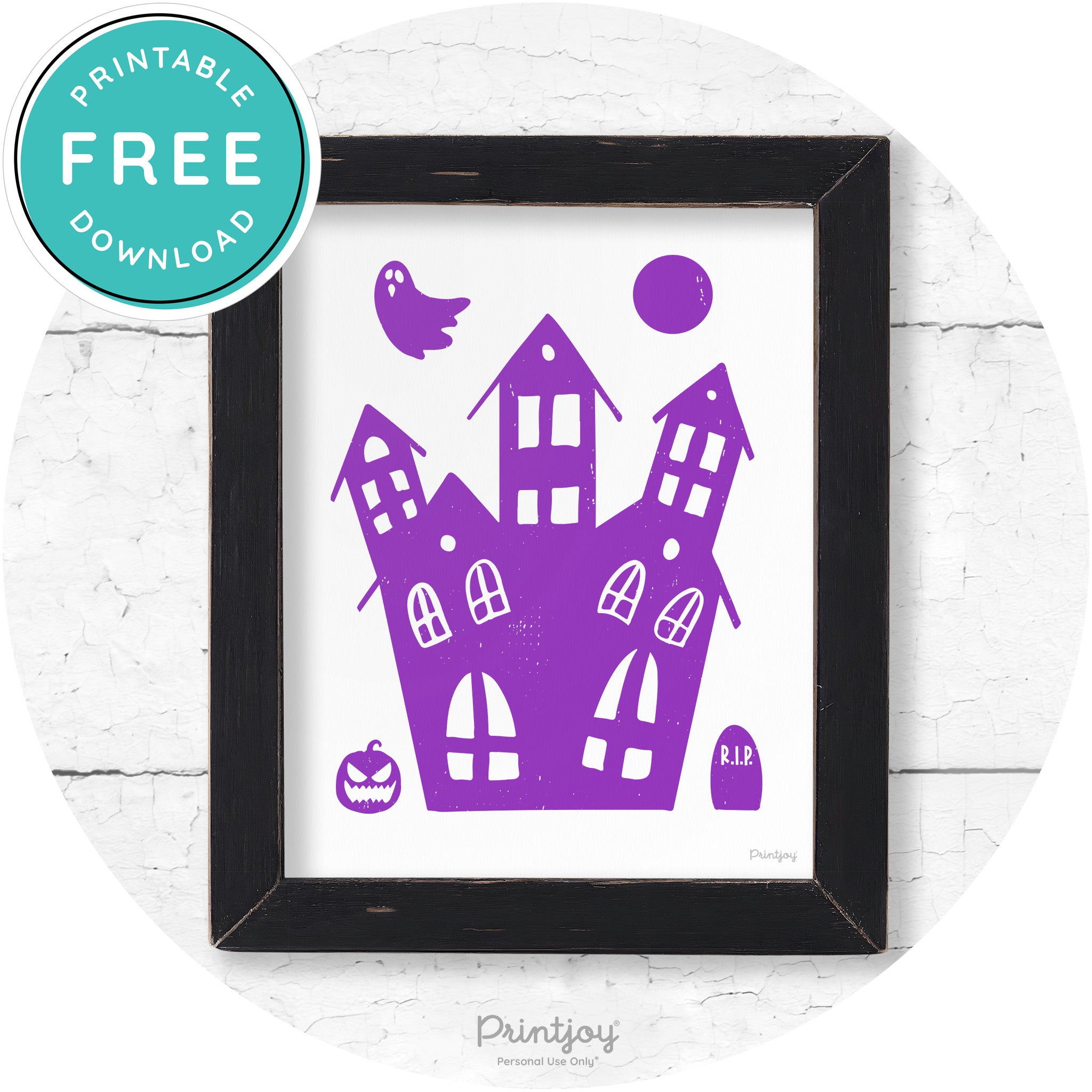 Fun Cute Haunted House Farmhouse Halloween Wall Art Free Printable - Printjoy