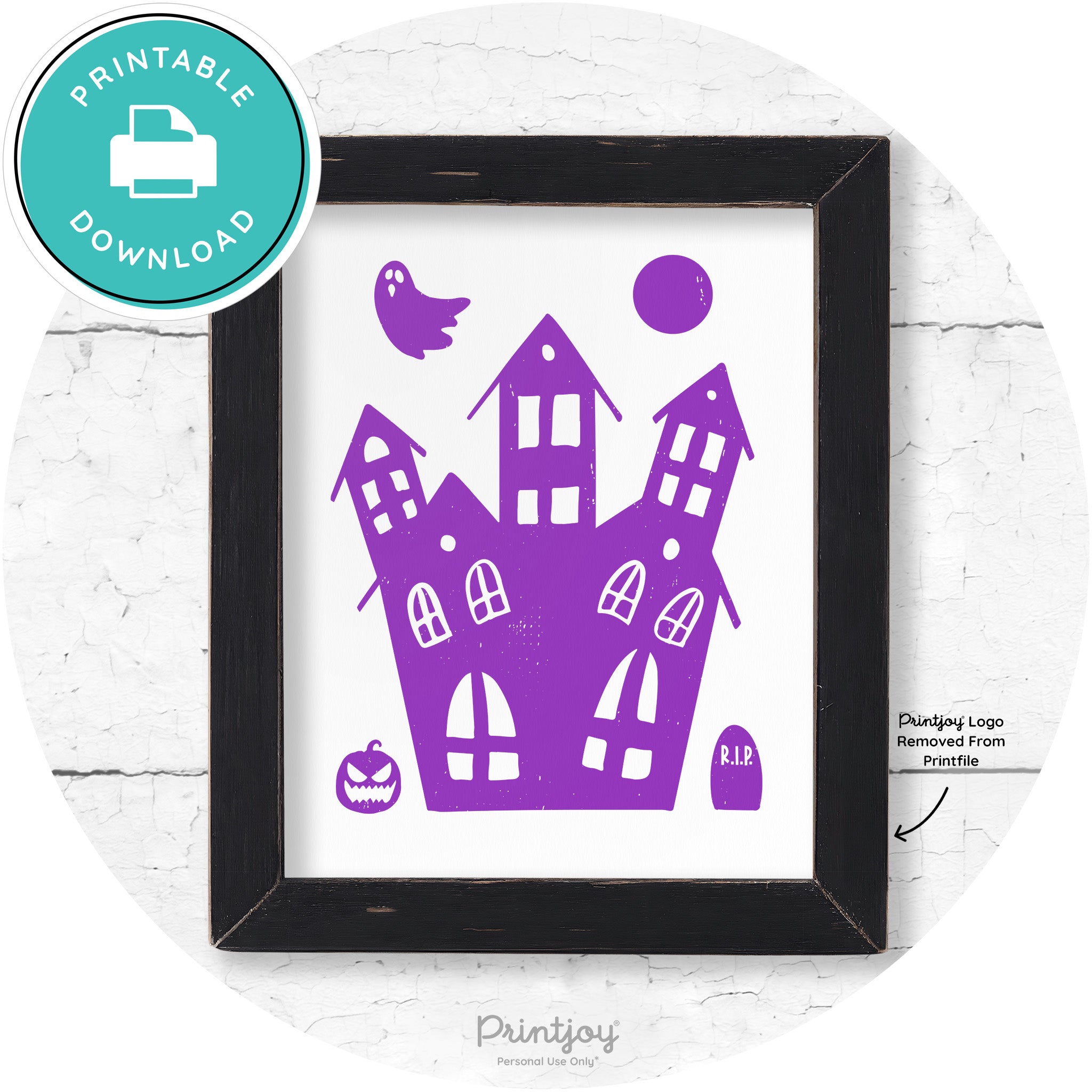 Fun Cute Haunted House Farmhouse Halloween Wall Art Free Printable - Printjoy