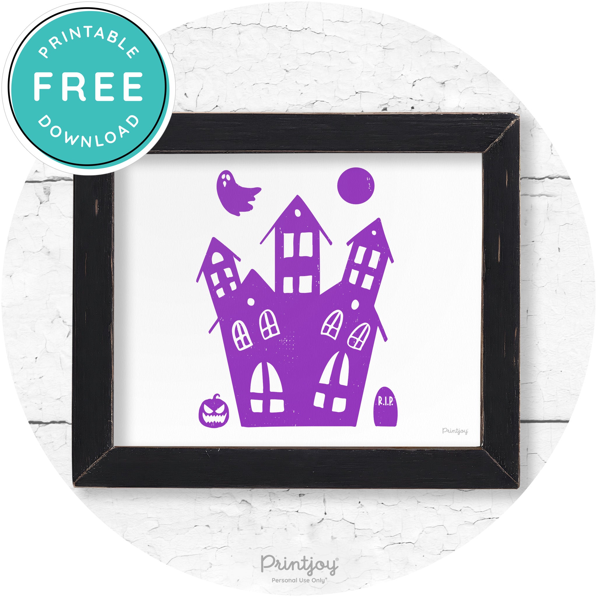 Fun Cute Haunted House Farmhouse Halloween Wall Art Free Printable - Printjoy