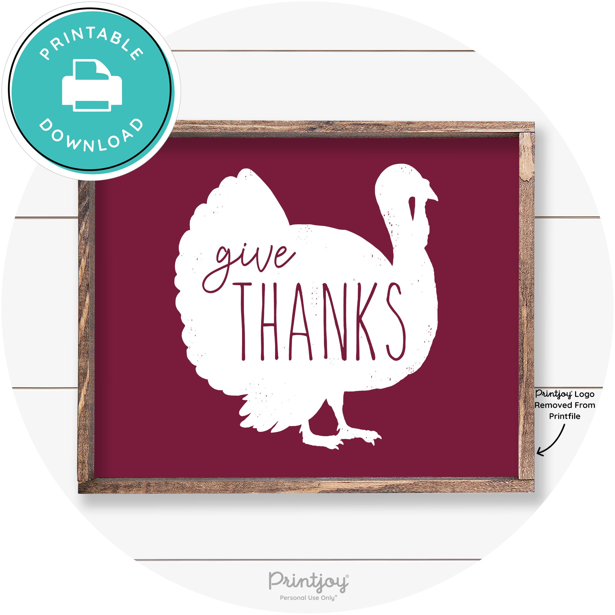 Give Thanks Turkey Thanksgiving Farmhouse Wall Art Free Printable - Printjoy