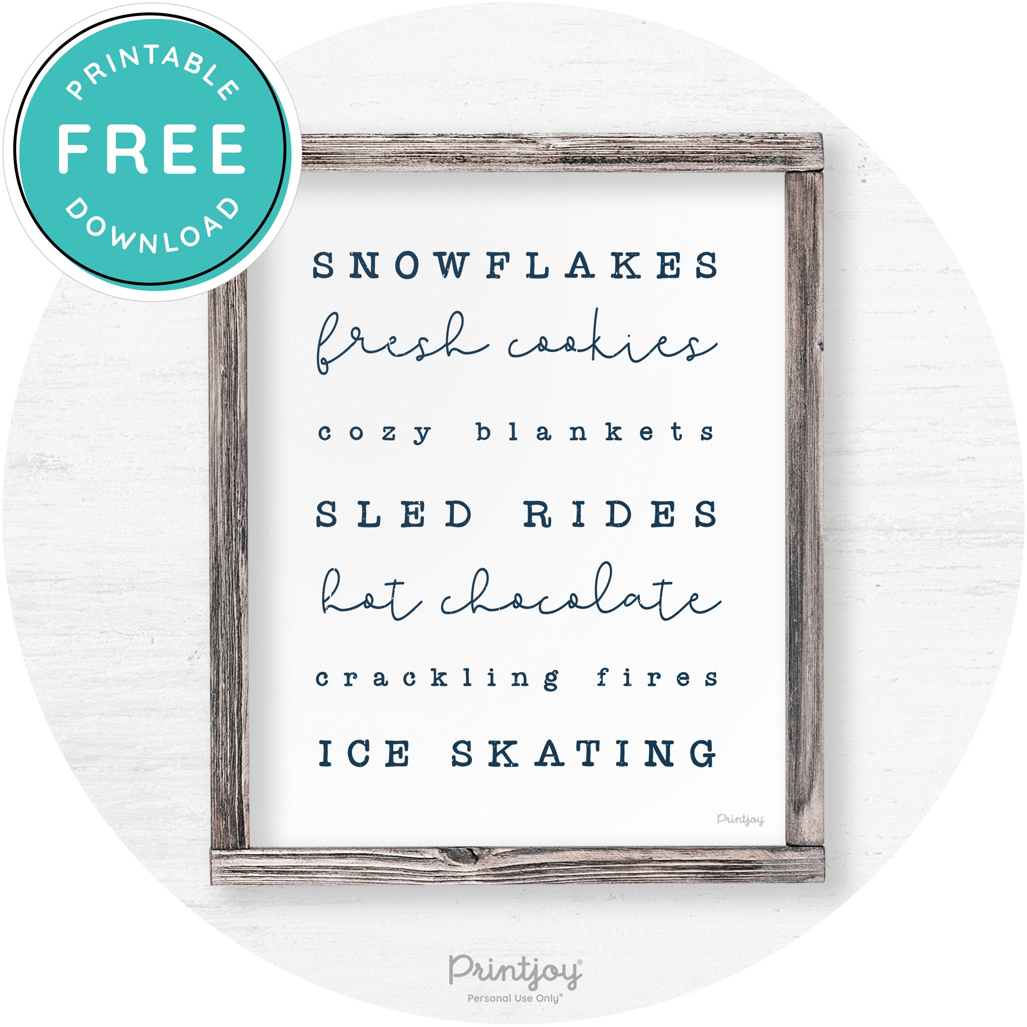 Winter Favorite Things Rustic Farmhouse Wall Art Decor Free Printable - Printjoy