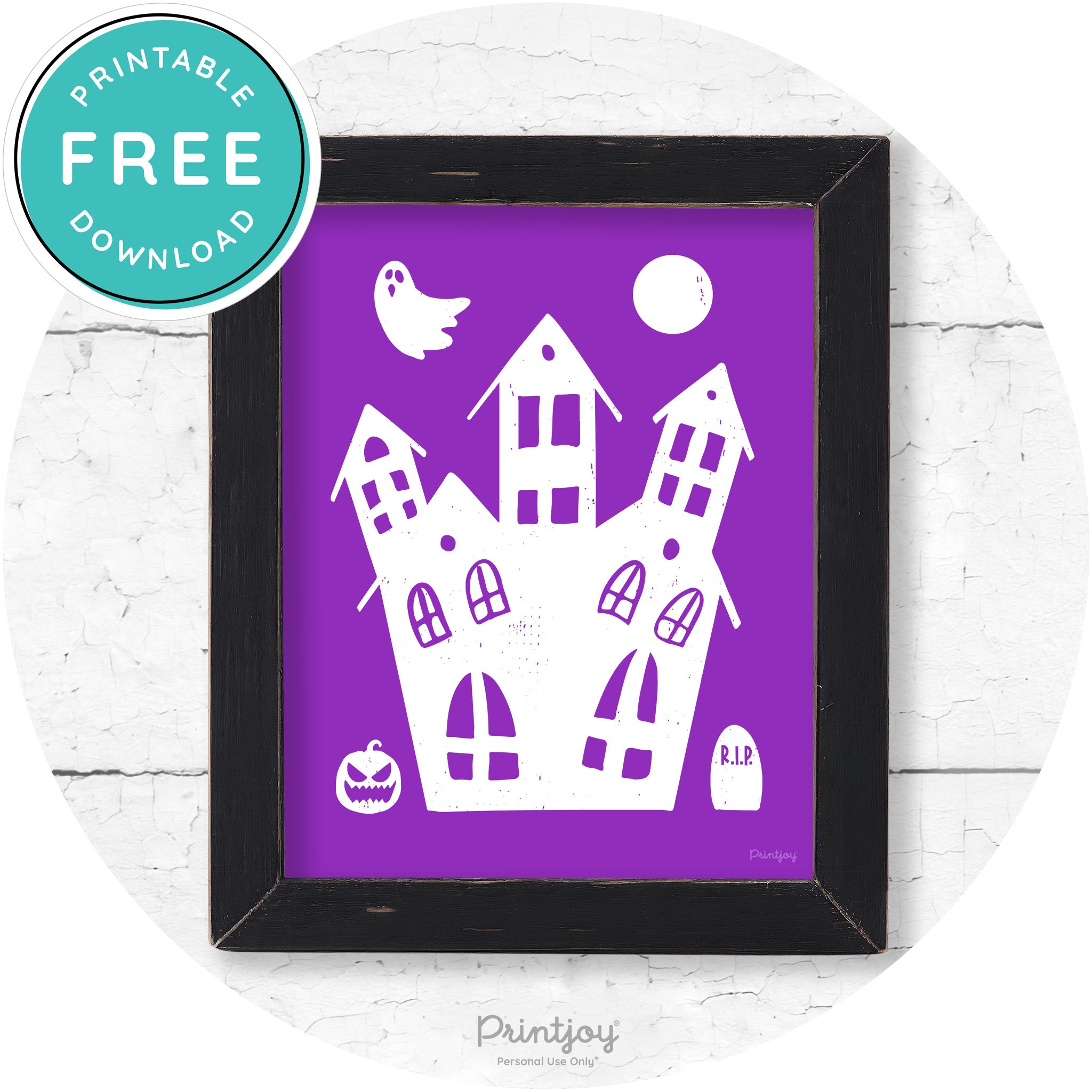 Fun Cute Haunted House Farmhouse Halloween Wall Art Free Printable - Printjoy
