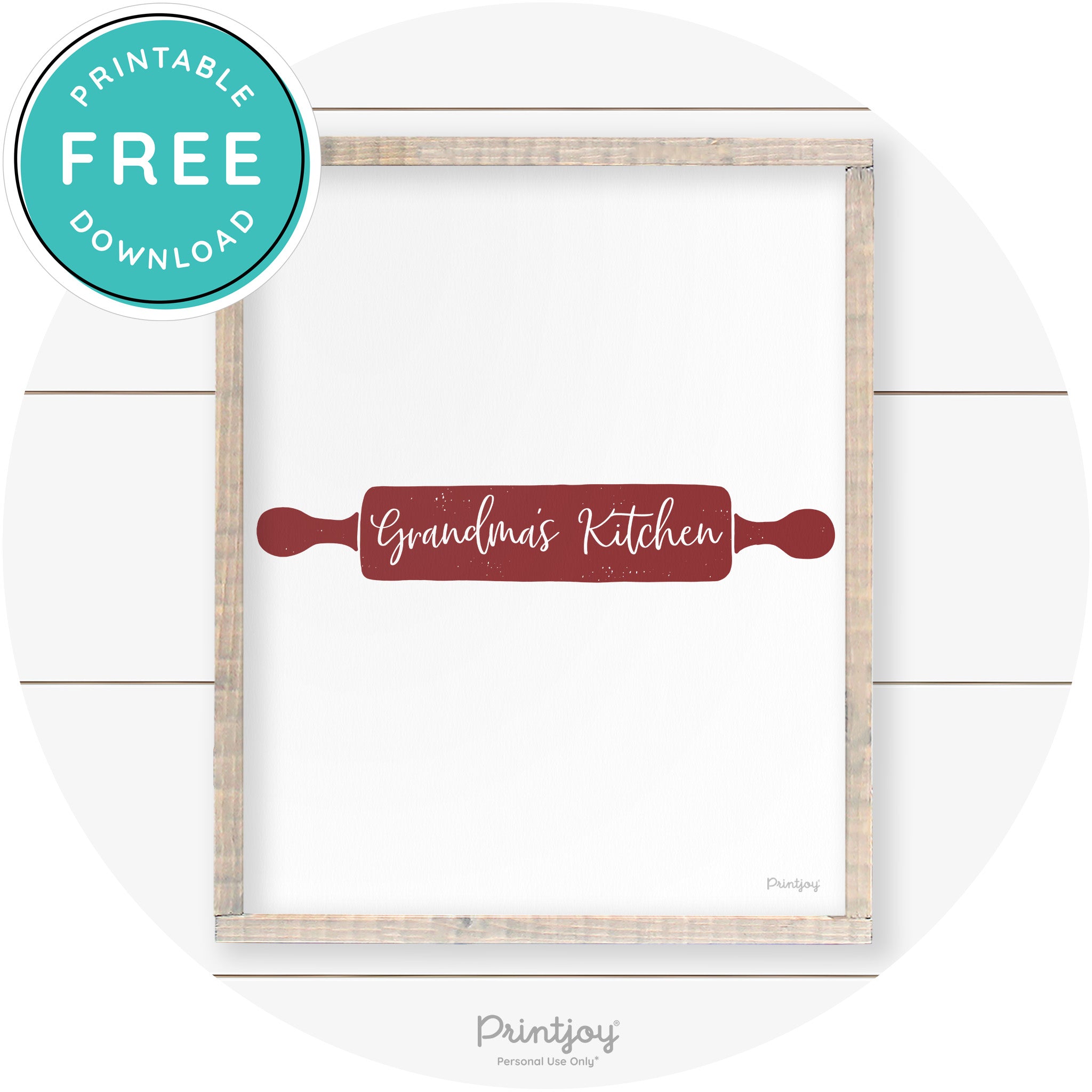 Grandma's Kitchen Rolling Pin Farmhouse Wall Art Free Printable - Printjoy