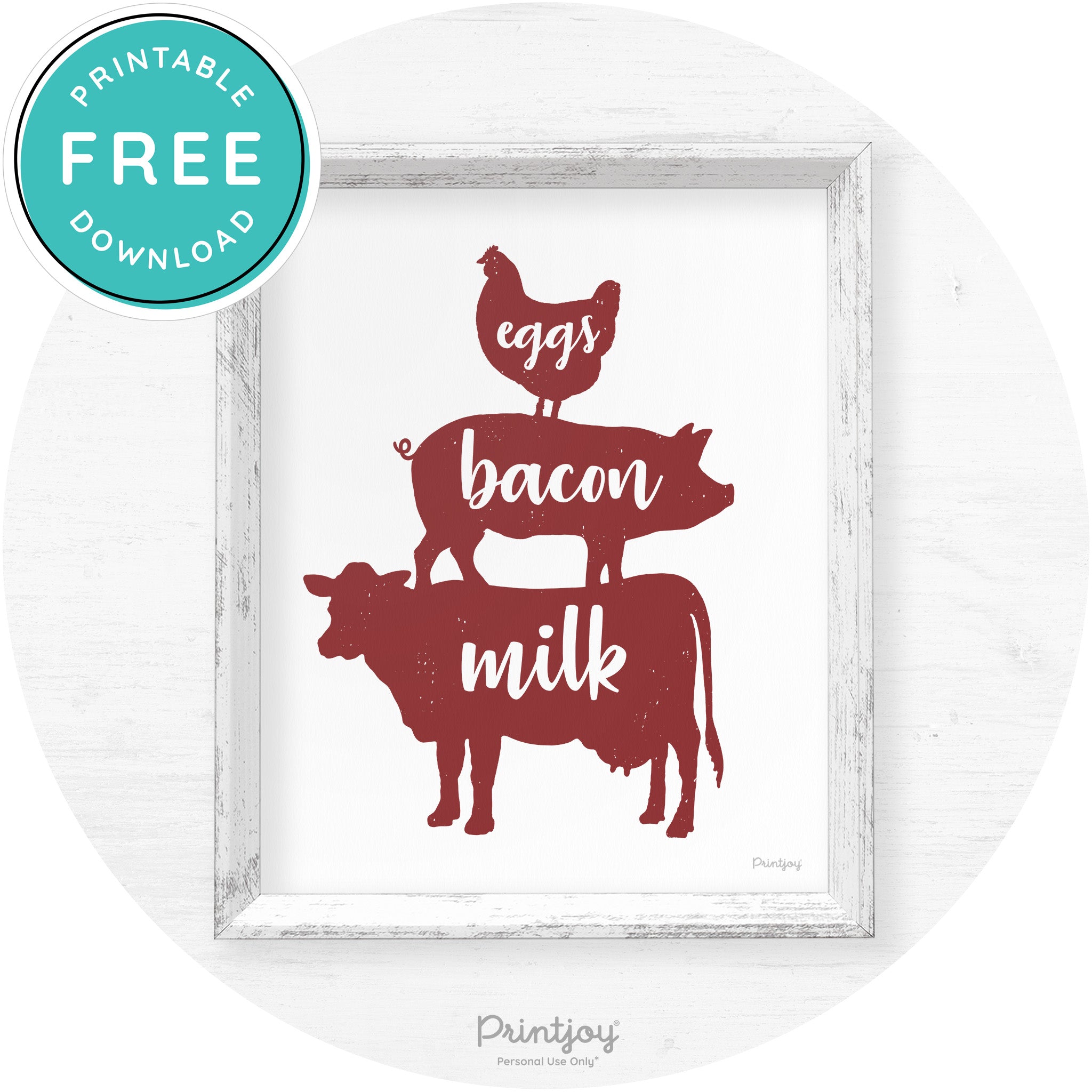 Stacked Farm Animals Eggs Bacon Milk Farmhouse Art Free Printable