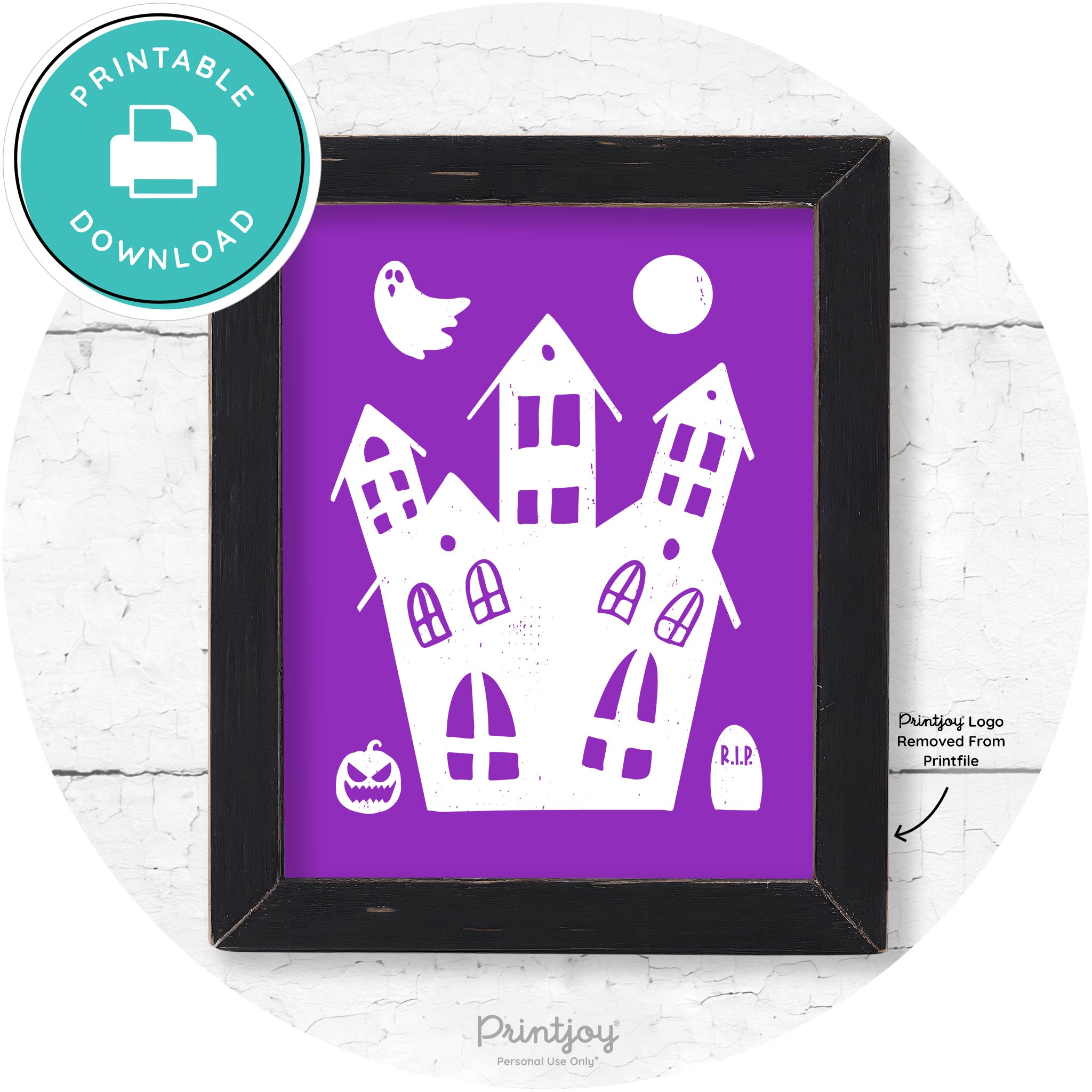 Fun Cute Haunted House Farmhouse Halloween Wall Art Free Printable - Printjoy